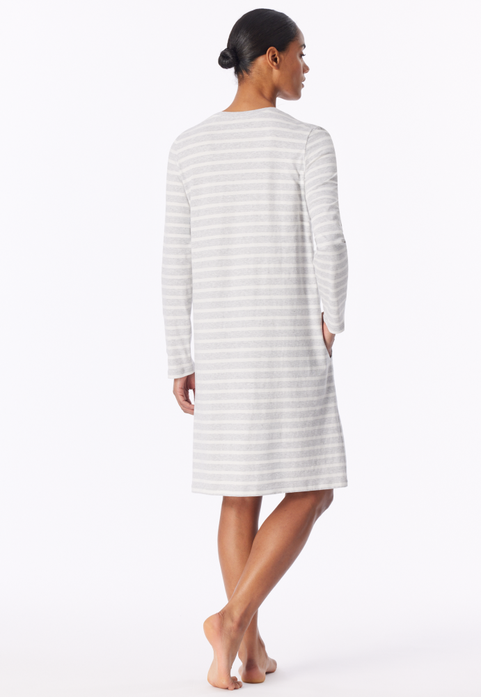 SCHIESSER dames Cotton Essentials Nachthemd lang, dames nachthemd, zilvergrijs melange gestreept