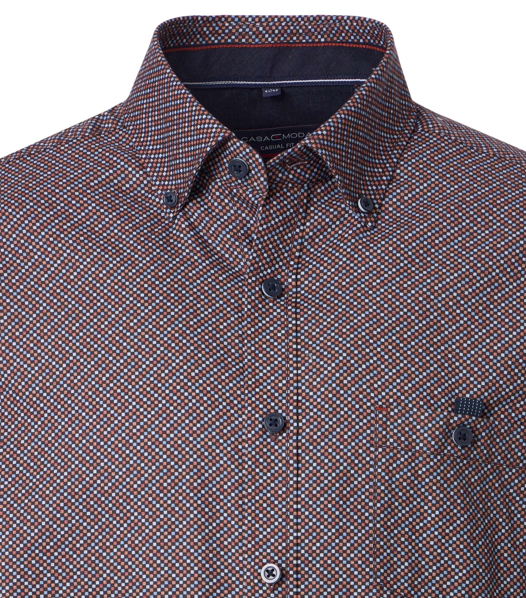 CASA MODA Sport casual fit overhemd, twill, bruin met donkerrood en blauw dessin