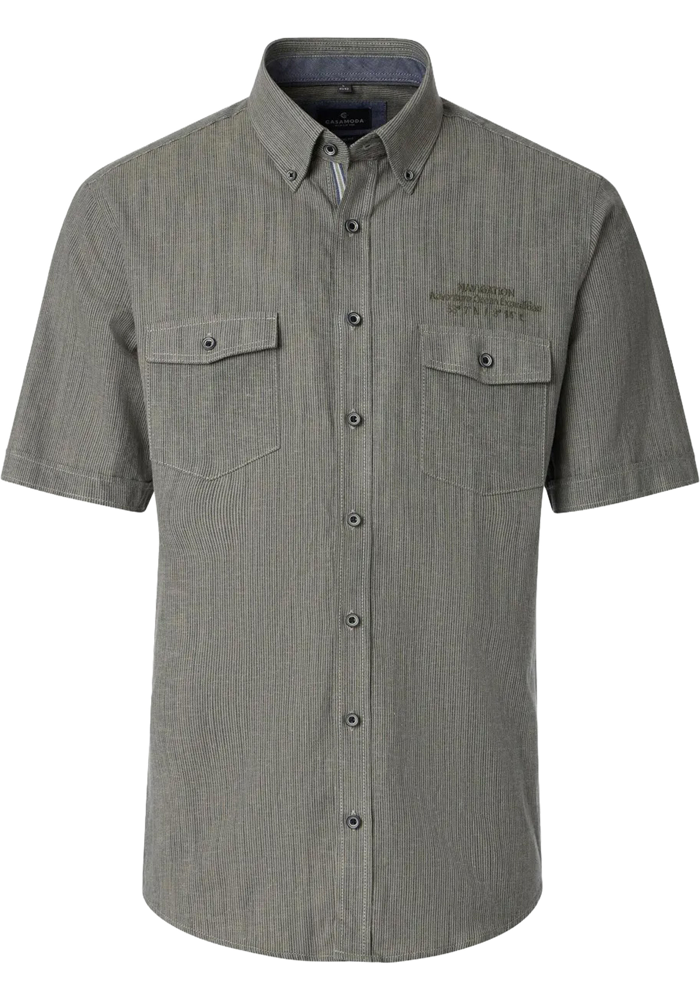 CASA MODA Sport casual fit overhemd, korte mouw, structuur, donker- met lichtgroen fijn gestreept