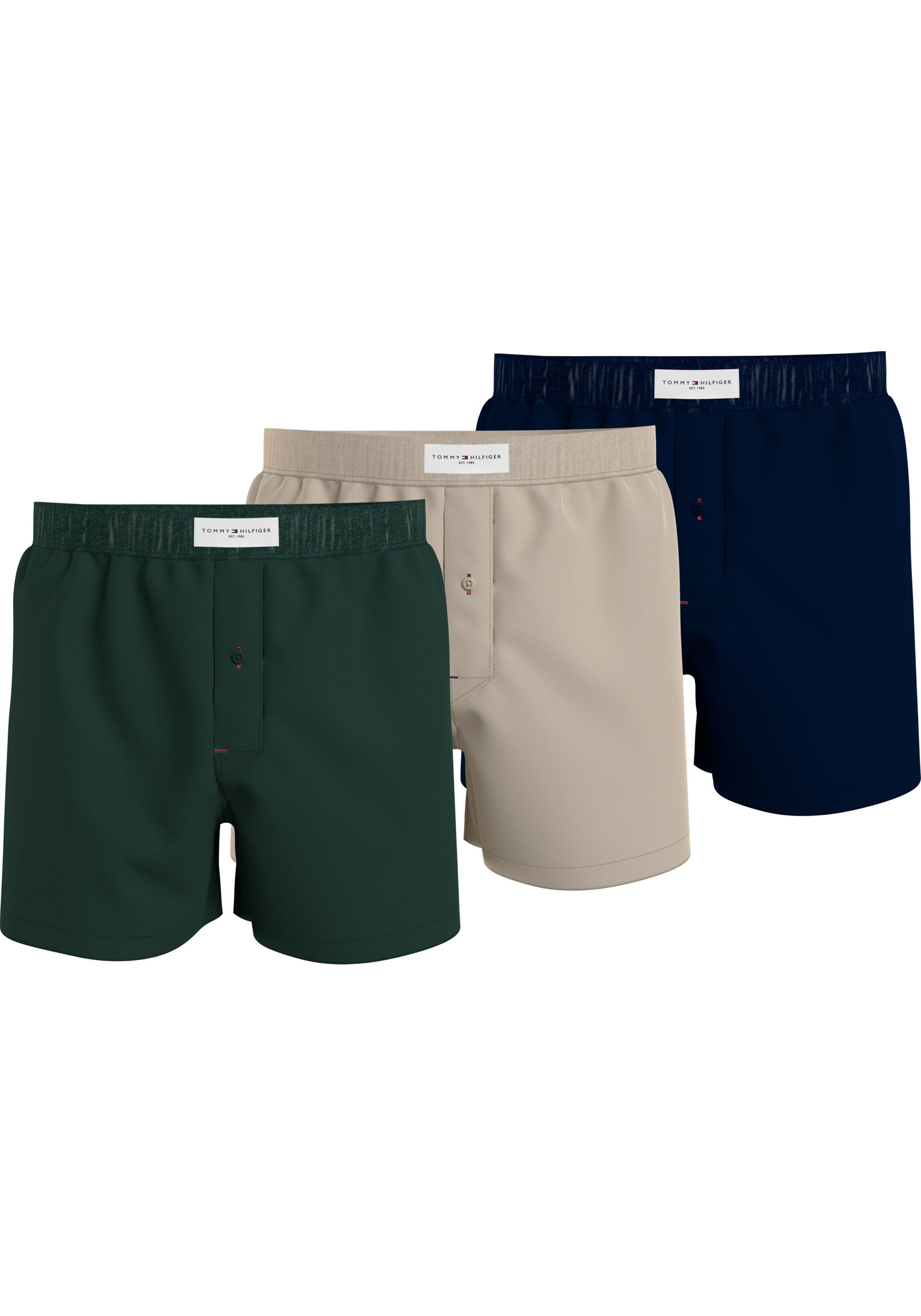 Tommy Hilfiger woven boxer (3-pack), heren boxers wijd katoen, groen, beige, blauw