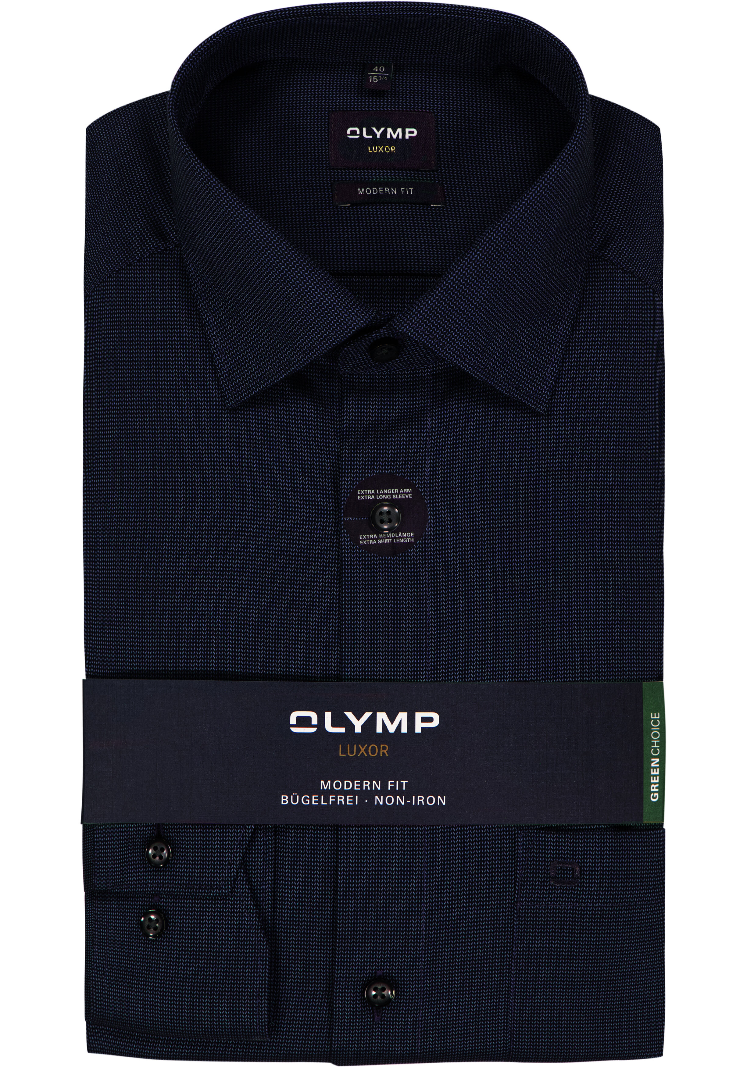 OLYMP Luxor modern fit overhemd, mouwlengte 7, structuur, marine blauw