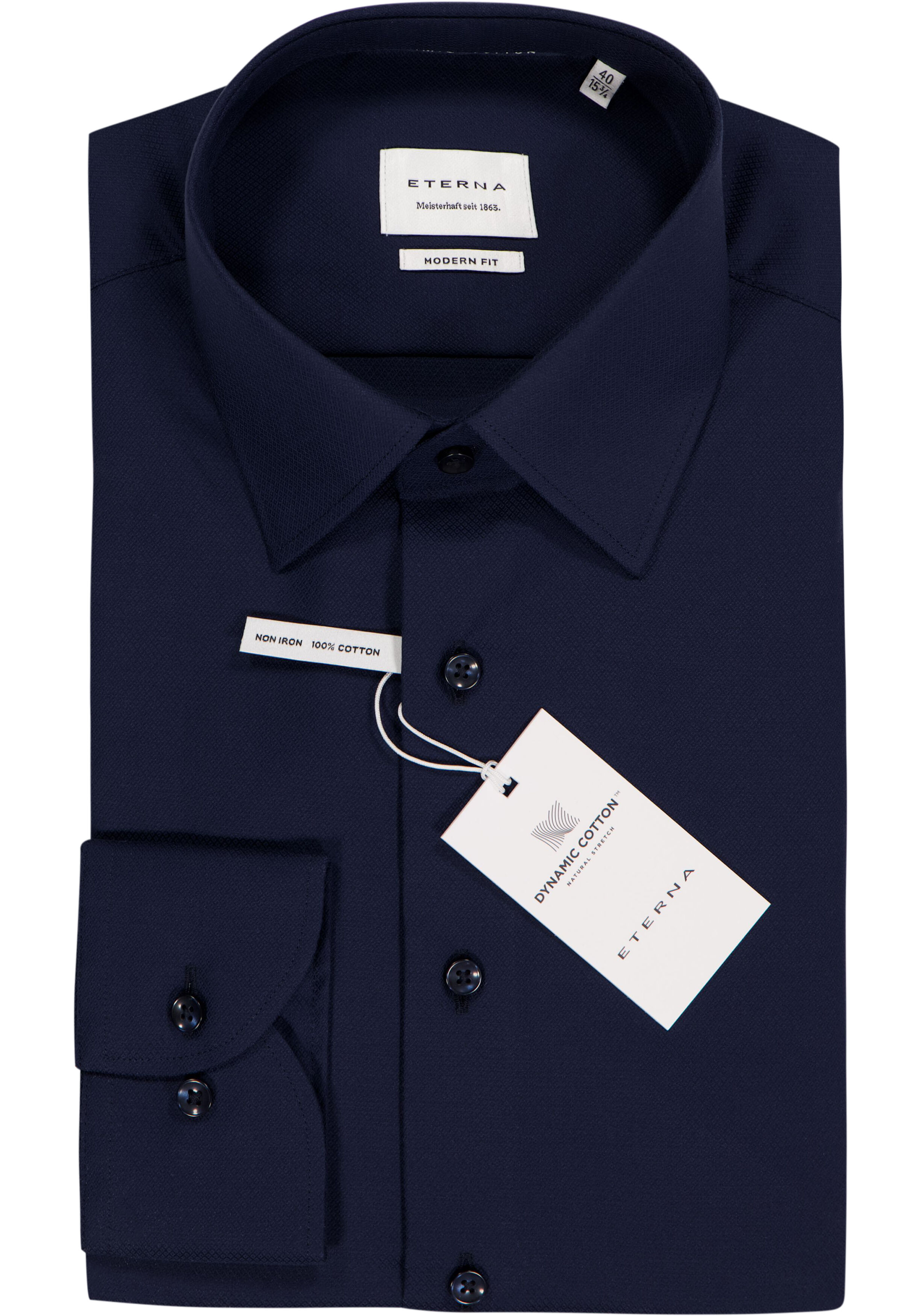 ETERNA modern fit overhemd, structuur, donkerblauw