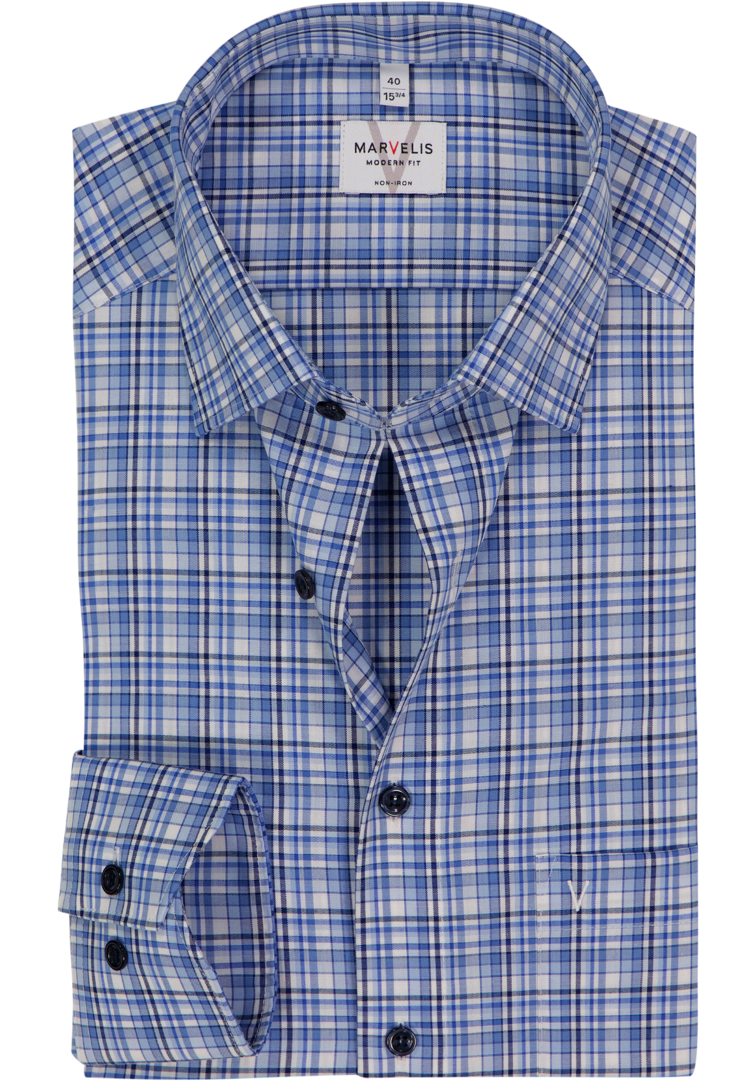 MARVELIS modern fit overhemd, popeline, lichtblauw geruit