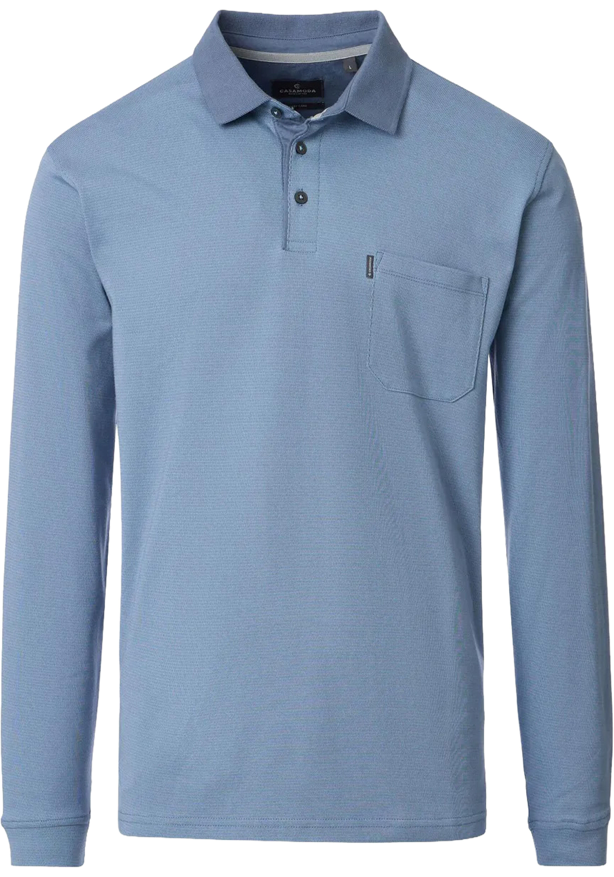 CASA MODA comfort fit heren polo lange mouw, blauw dessin