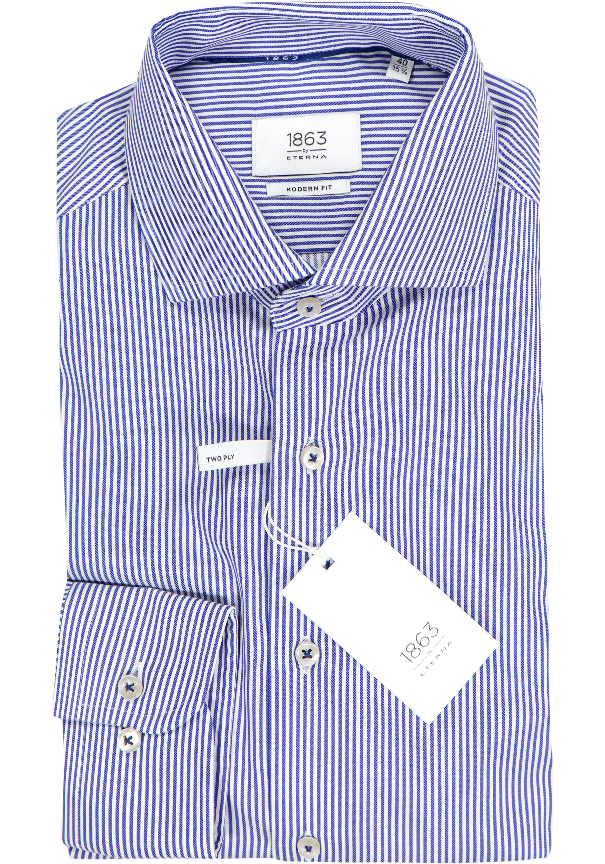 ETERNA 1863 modern fit premium overhemd, 2-ply twill heren overhemd, blauw met wit gestreept