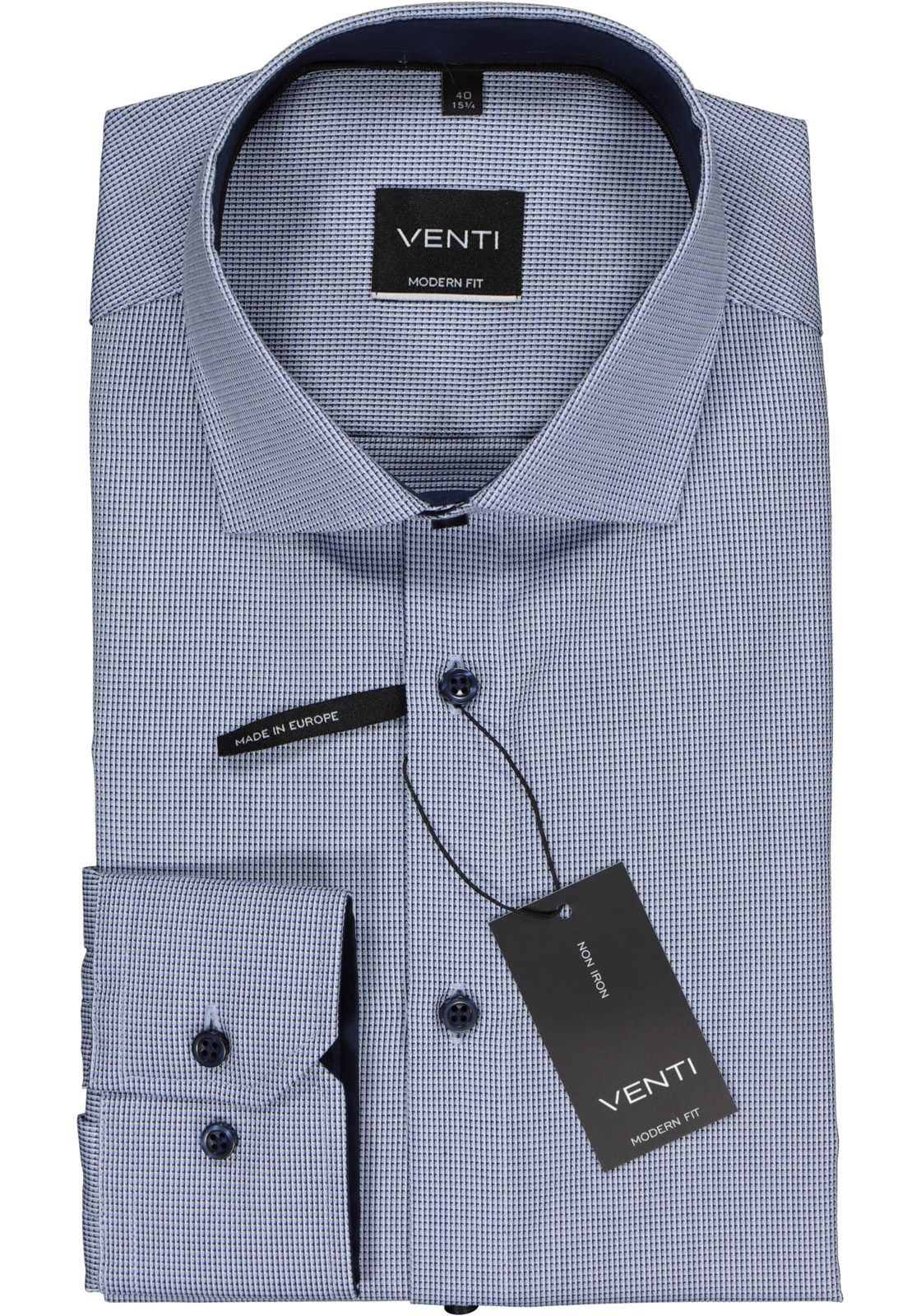 2-4060031551618_venti-overhemd_HR VENTI modern fit overhemd, blauw dessin structuur (contrast)