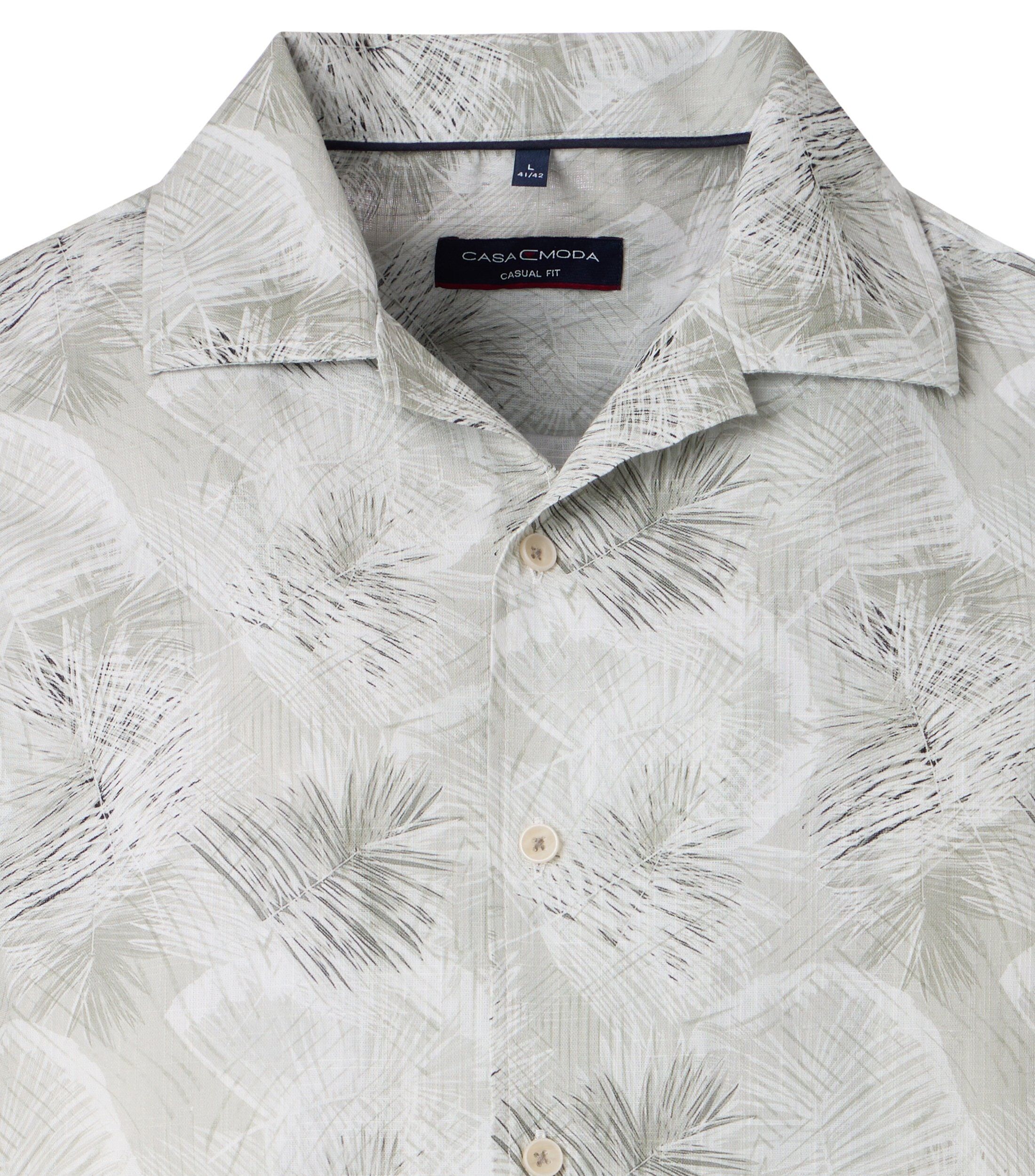 CASA MODA Sport casual fit overhemd, korte mouw, chambray, groen, wit en lichtblauw dessin