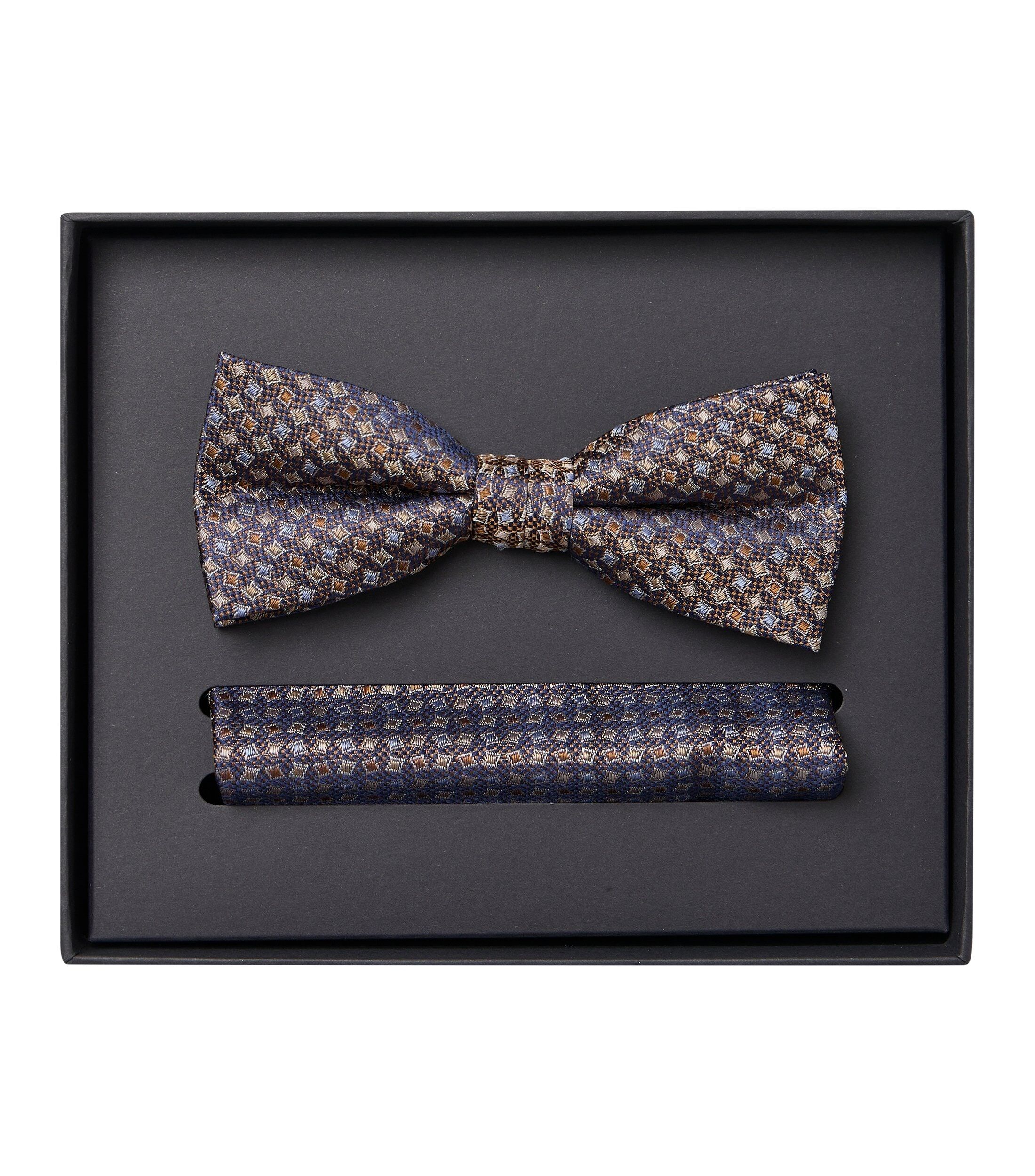 VENTI set met vlinderdas en pochet, rood met blauw en wit dessin