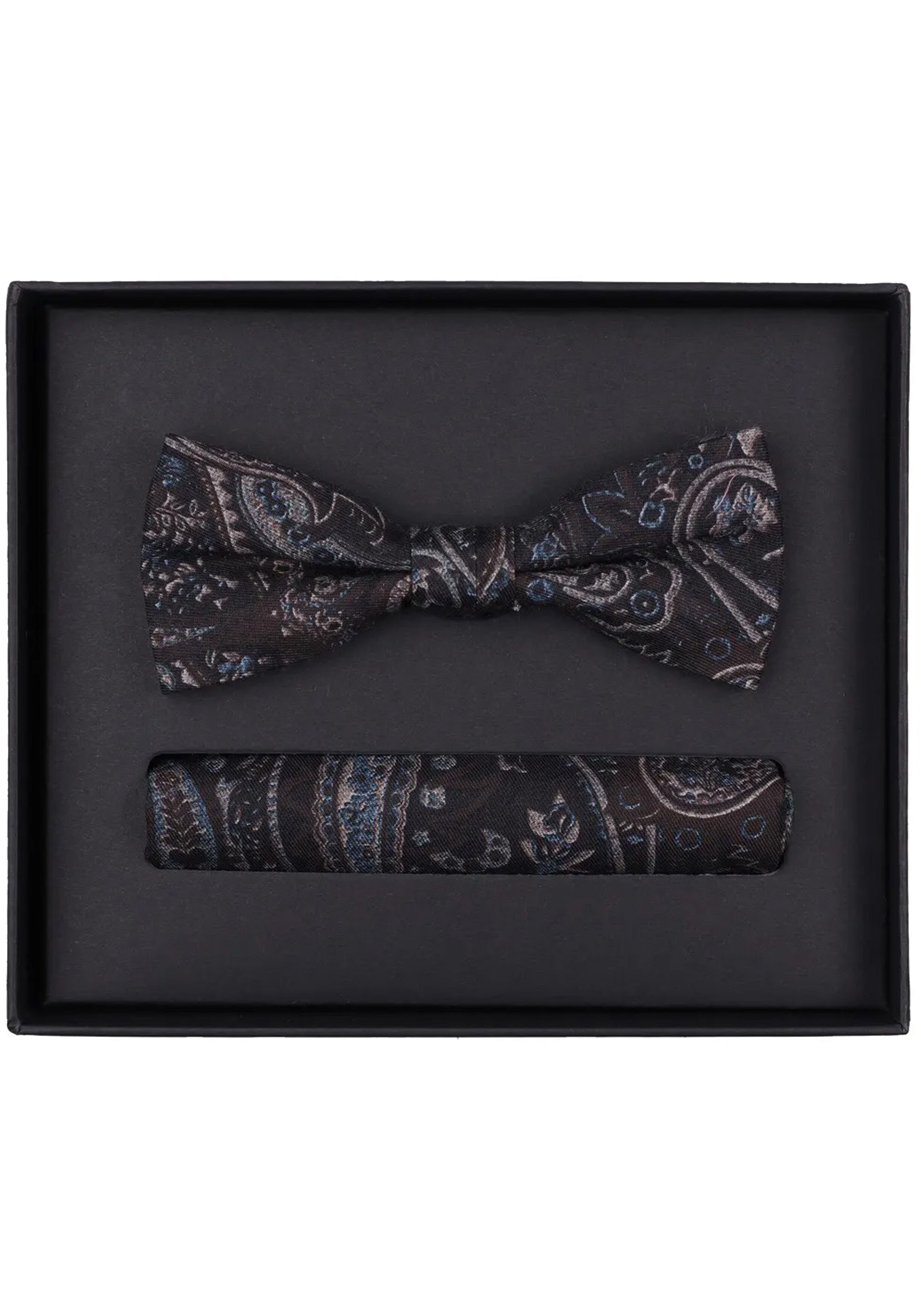 VENTI set met vlinderdas en pochet, blauw met rood en wit dessin