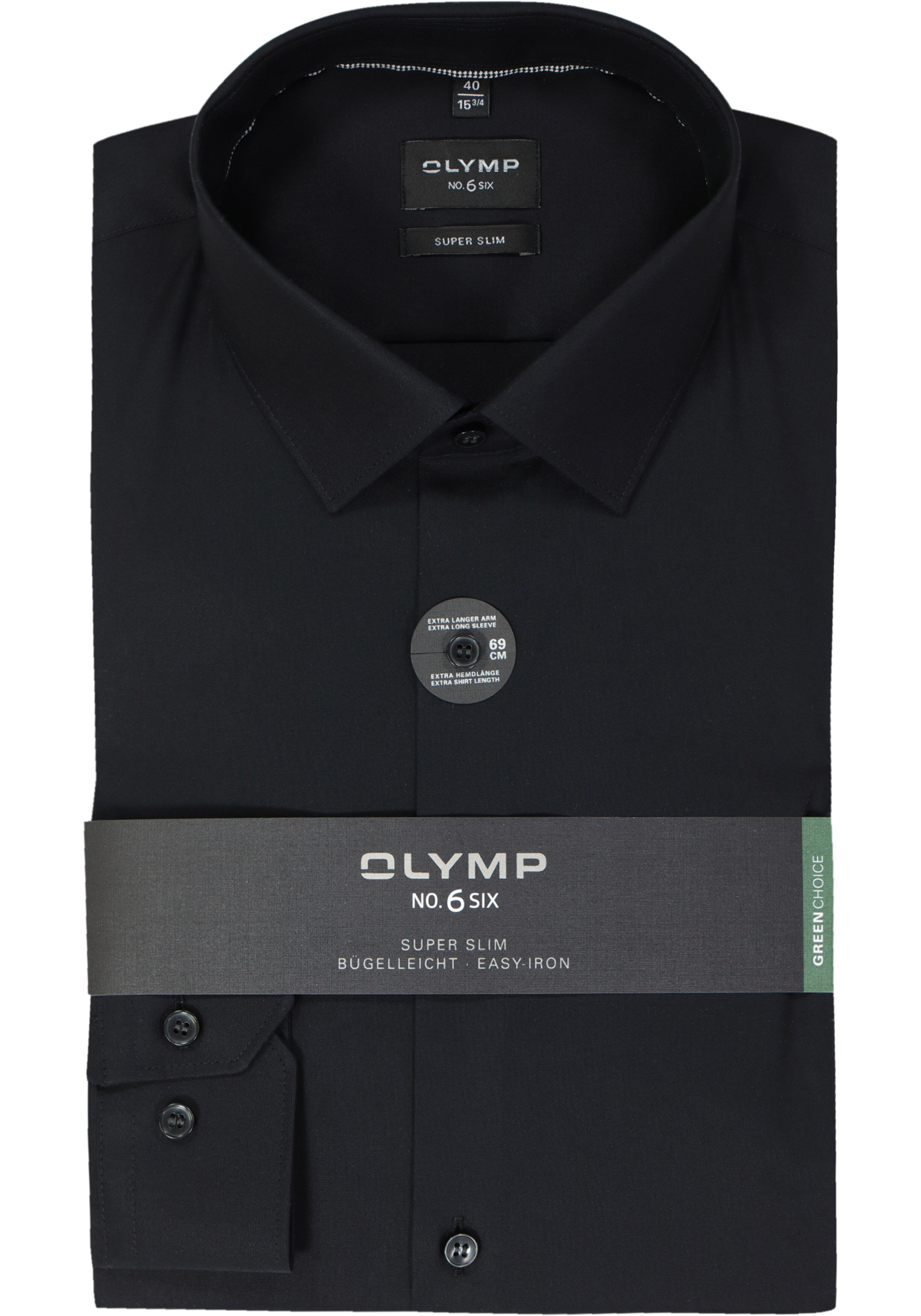 OLYMP No. Six super slim fit overhemd, mouwlengte 7, zwart       