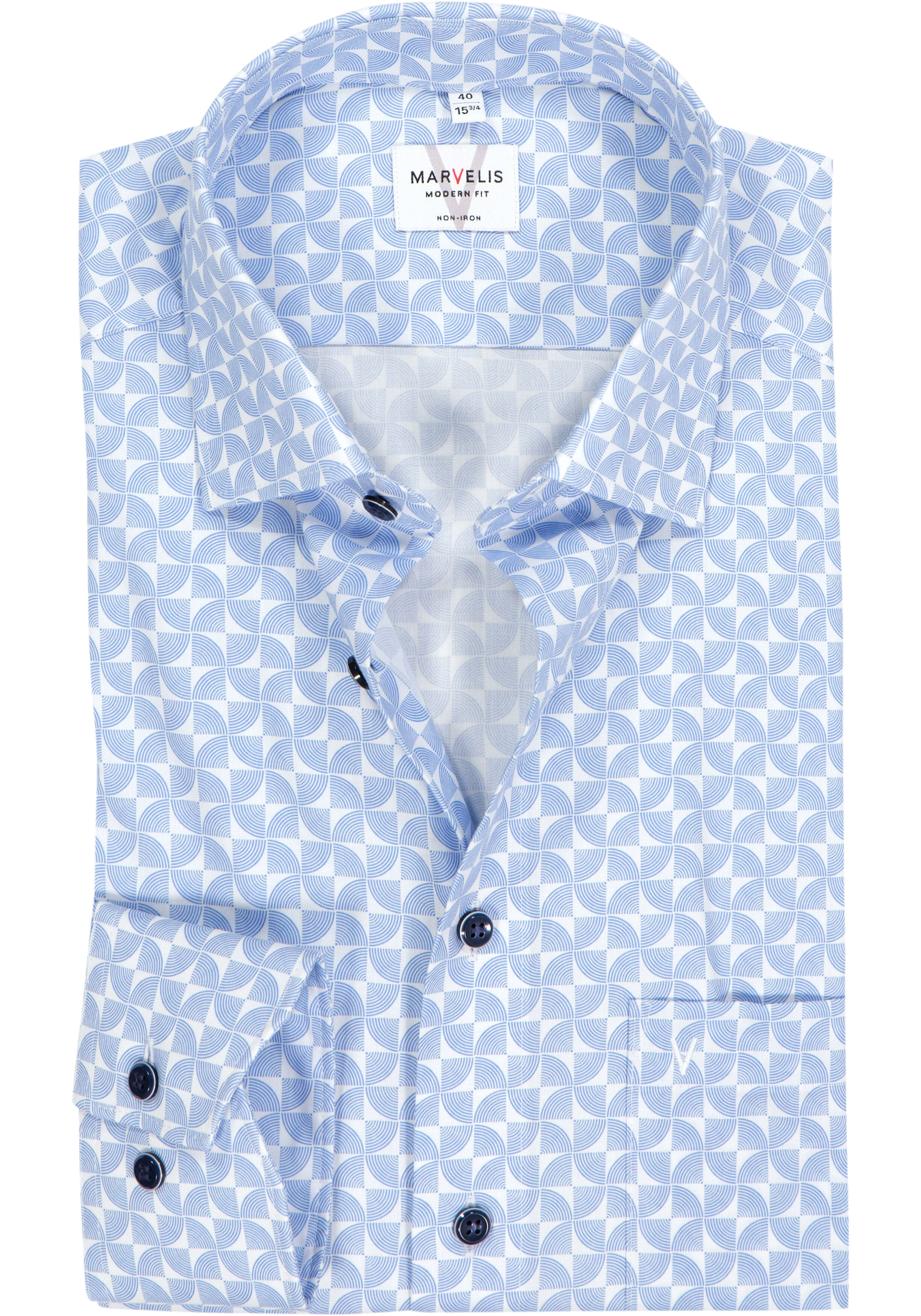 MARVELIS modern fit overhemd, popeline, lichtblauw met wit dessin