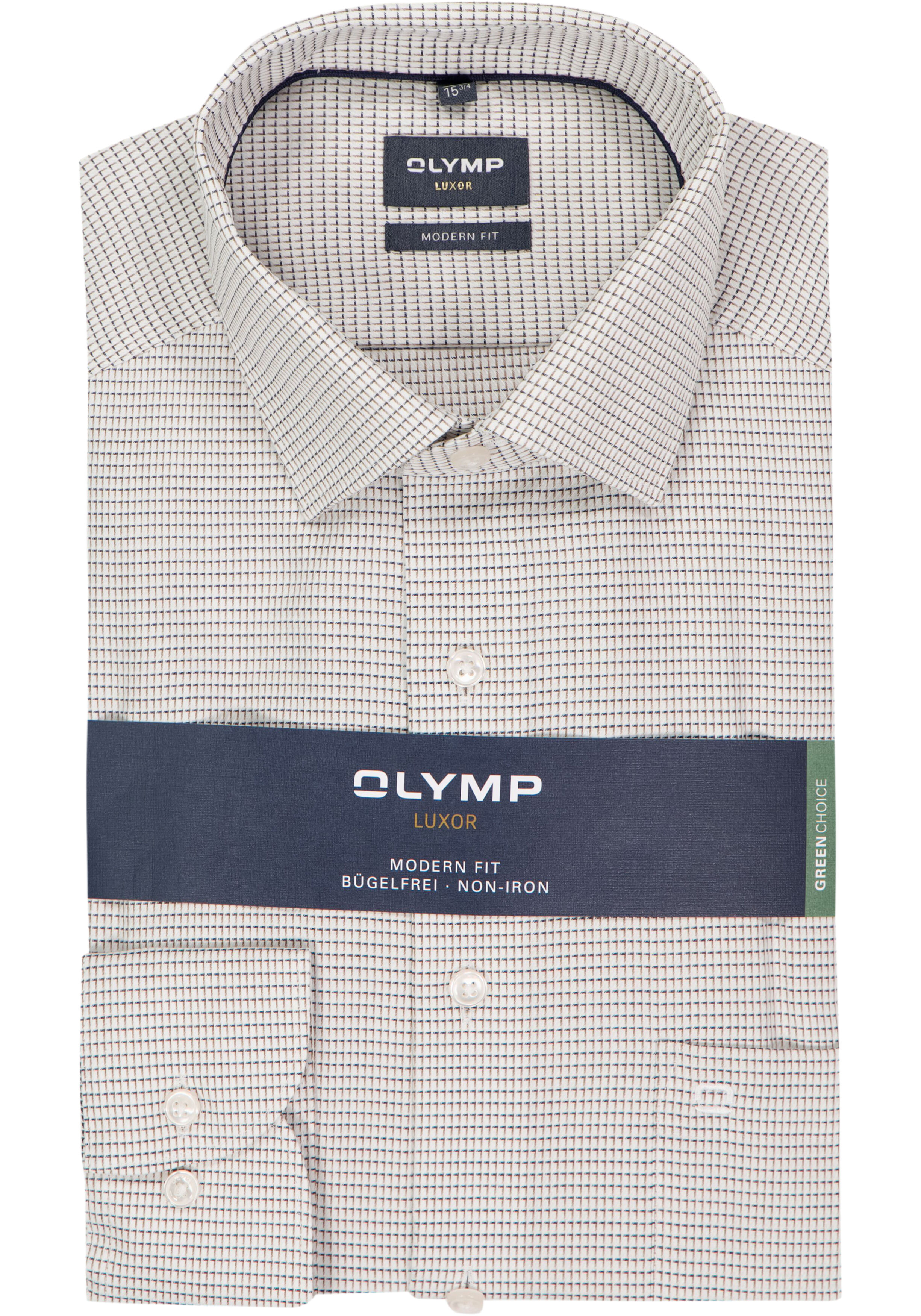 OLYMP Luxor modern fit overhemd, structuur, noga bruin
