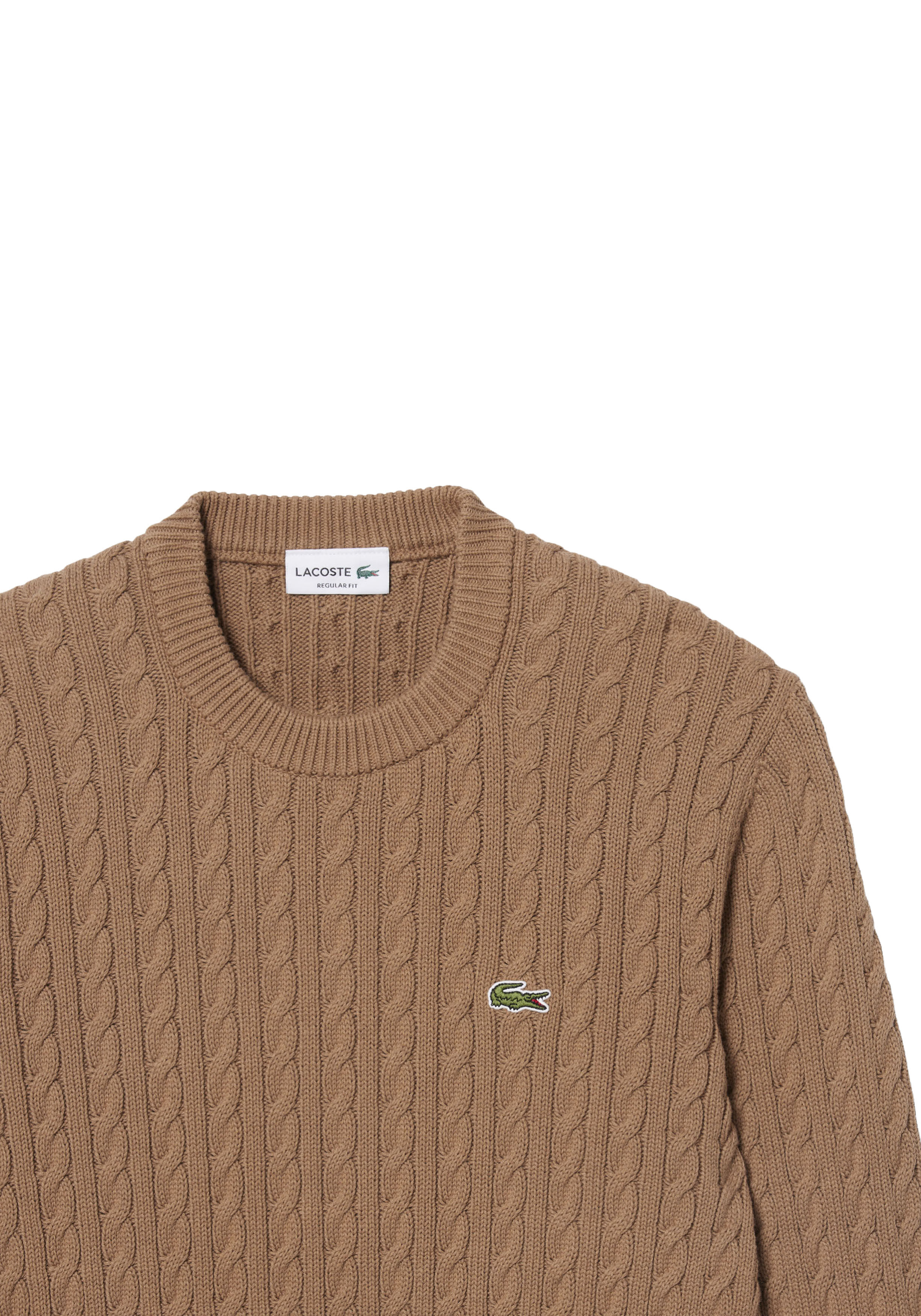 Lacoste herentrui katoen, O-hals, cookie lichtbruin