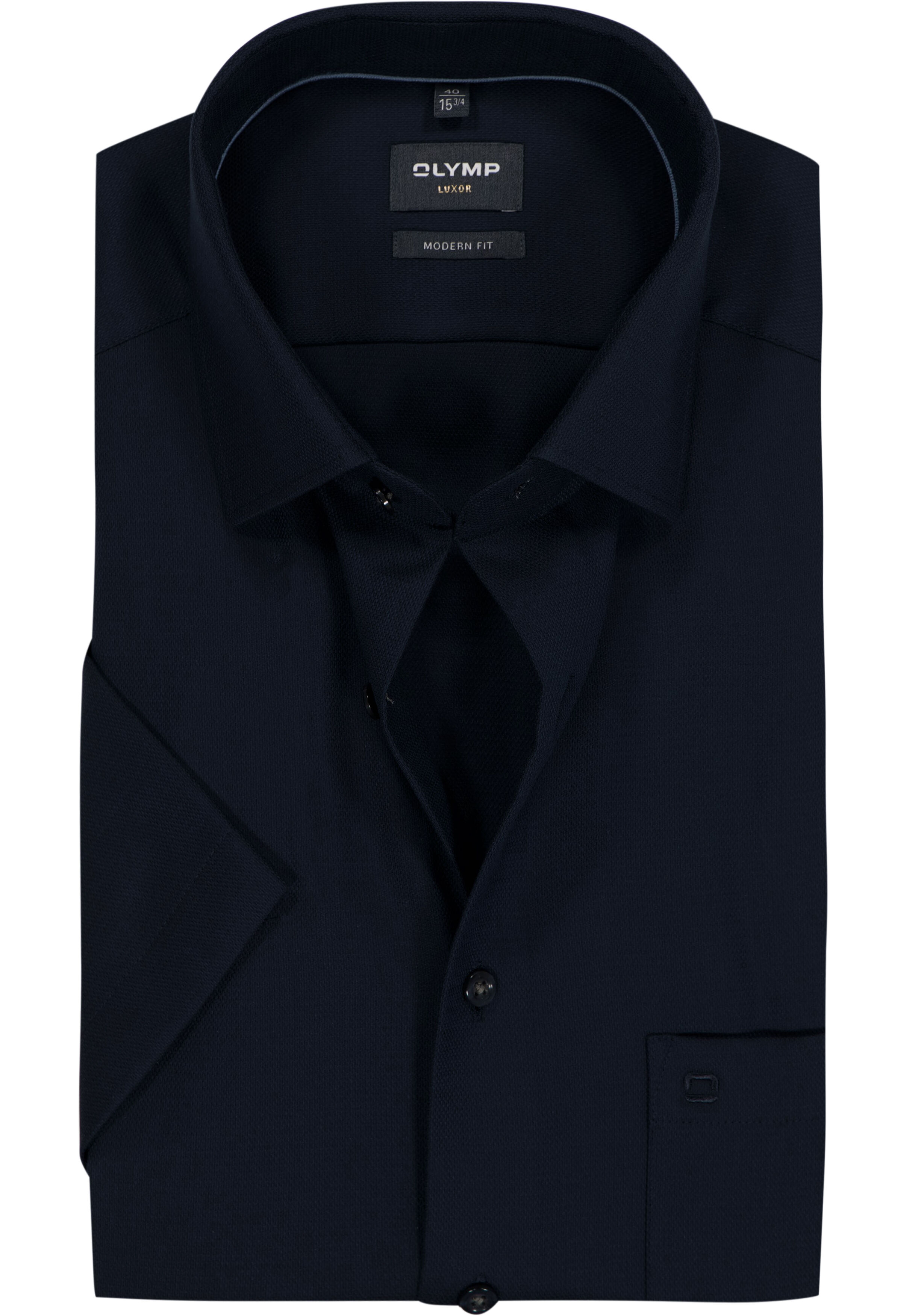 OLYMP Luxor modern fit overhemd, korte mouw, structuur, marine blauw