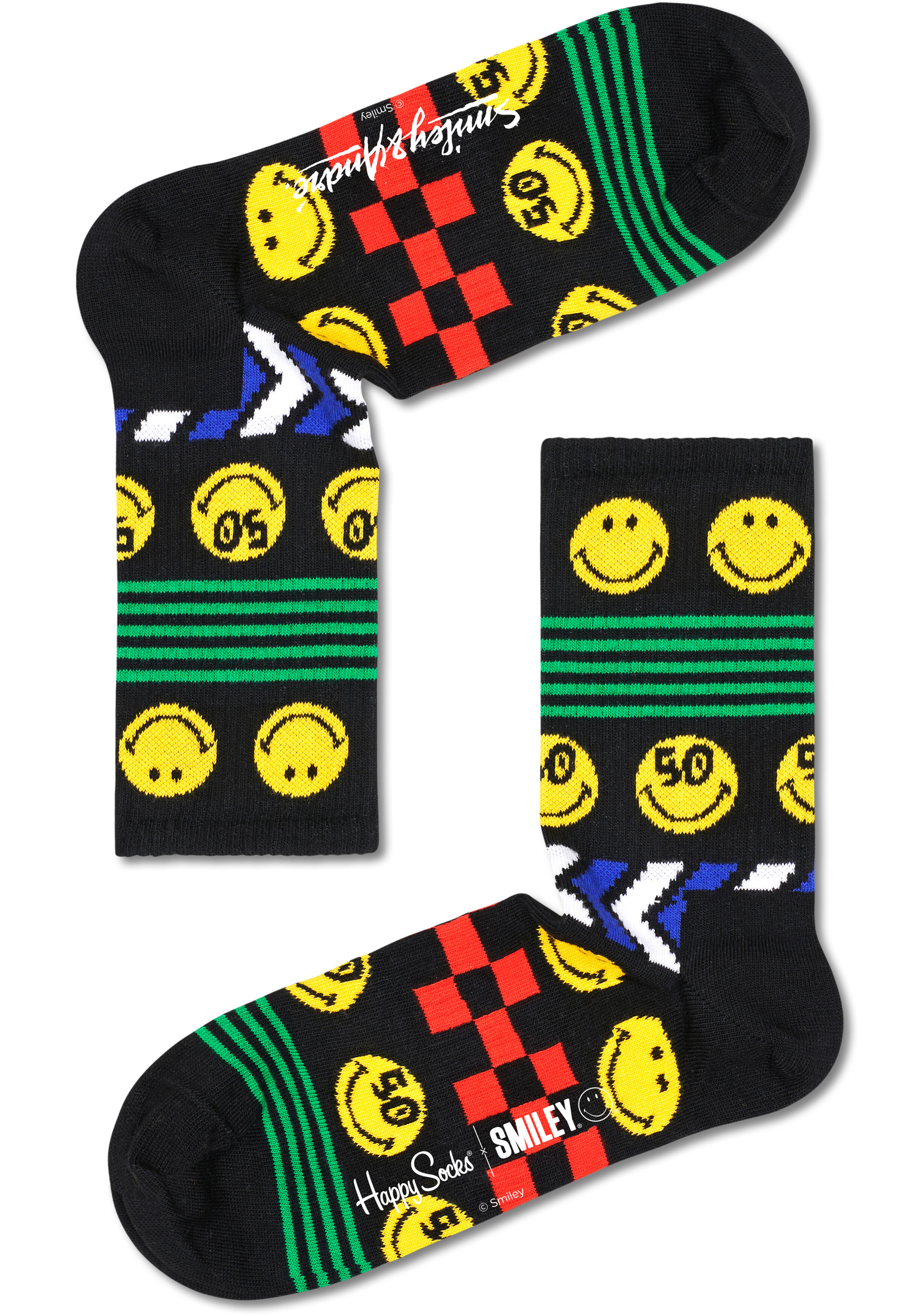 Happy Socks Smiley Collector's Edition 3-pack (3-pack), hoge unisex enkelsokken, zwart