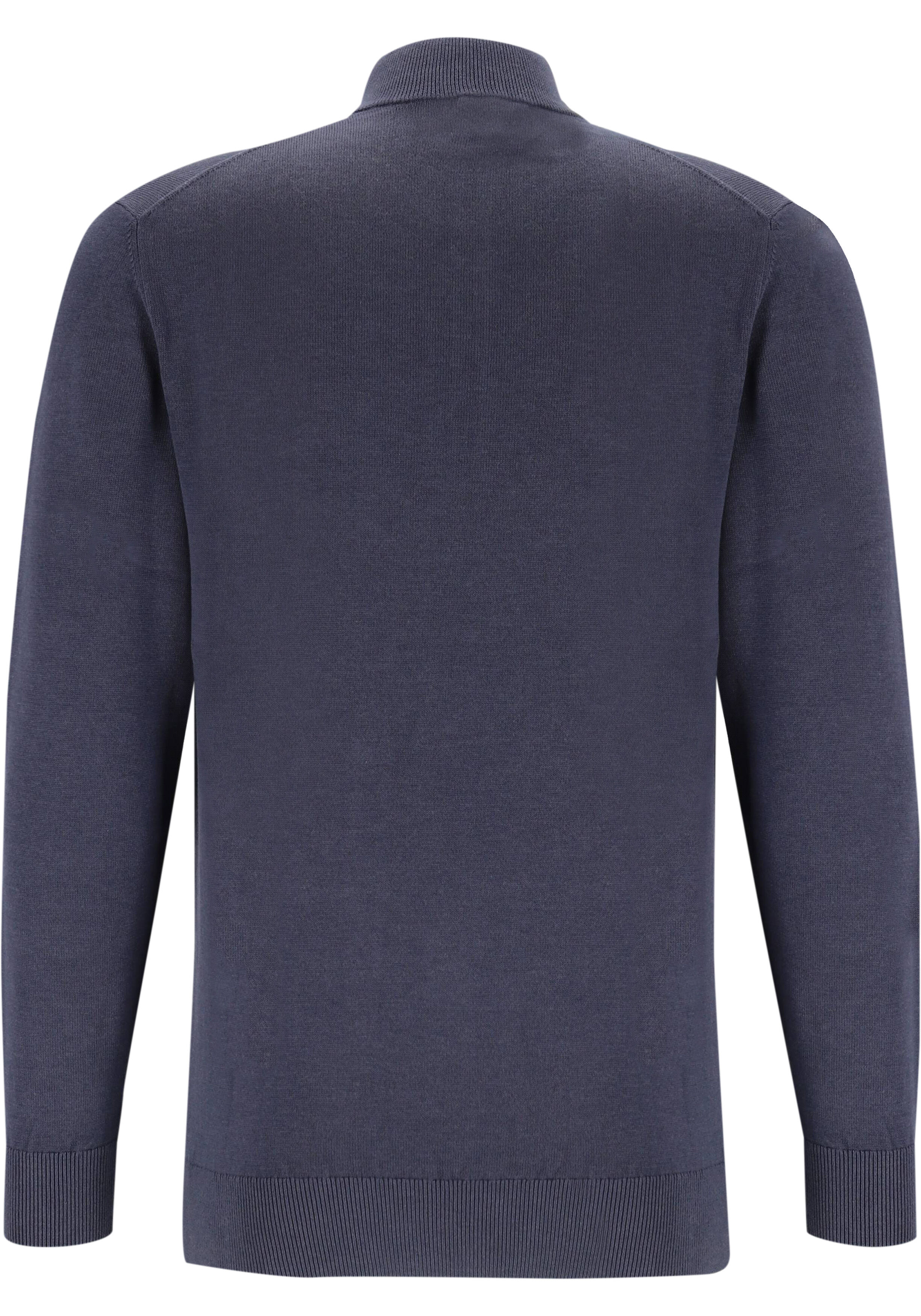 Michaelis heren trui katoenmengsel, slim fit trui met korte rits, blauw