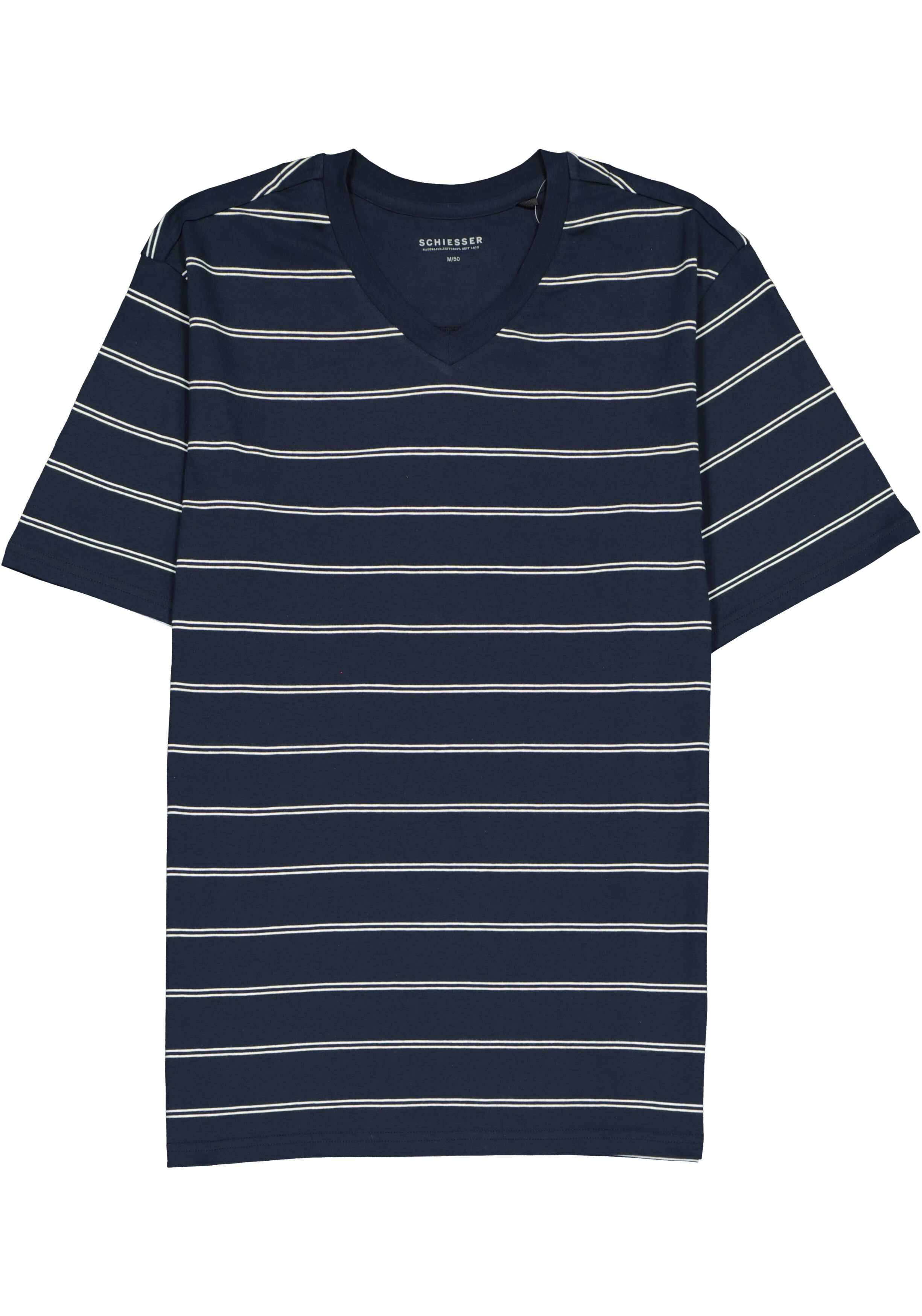 SCHIESSER heren shortama, V-hals, blauw met wit gestreept