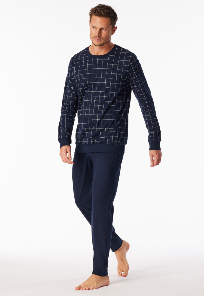 SCHIESSER Fine Interlock Pyjama lang, heren pyjama set, nachtblauw dessin