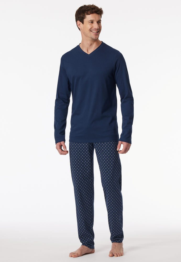 SCHIESSER Cotton Essentials Pyjama lang, heren pyjama set, admiraal dessin