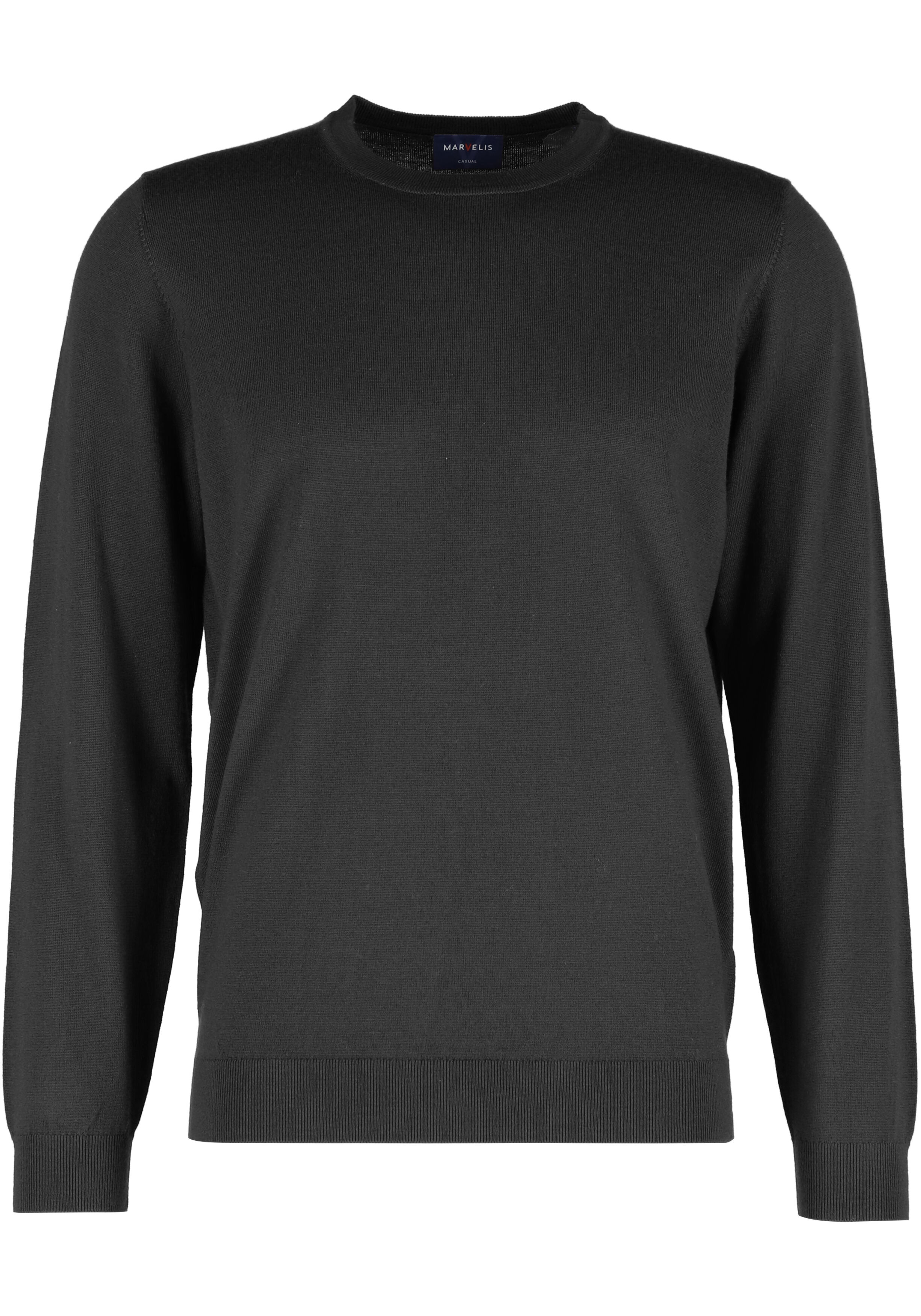 MARVELIS modern fit trui wol, O-hals, zwart