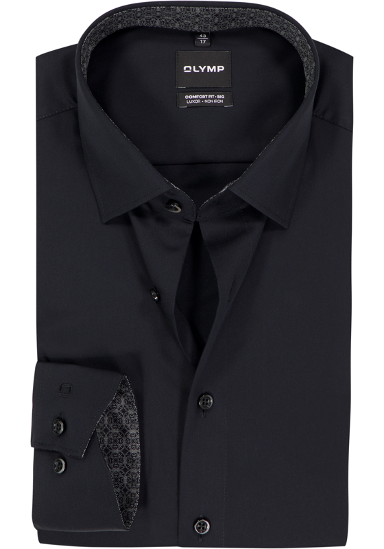 OLYMP Luxor comfort fit Big overhemd, satijnbinding, zwart OLYMP Luxor comfort fit Big overhemd, satijnbinding, zwart