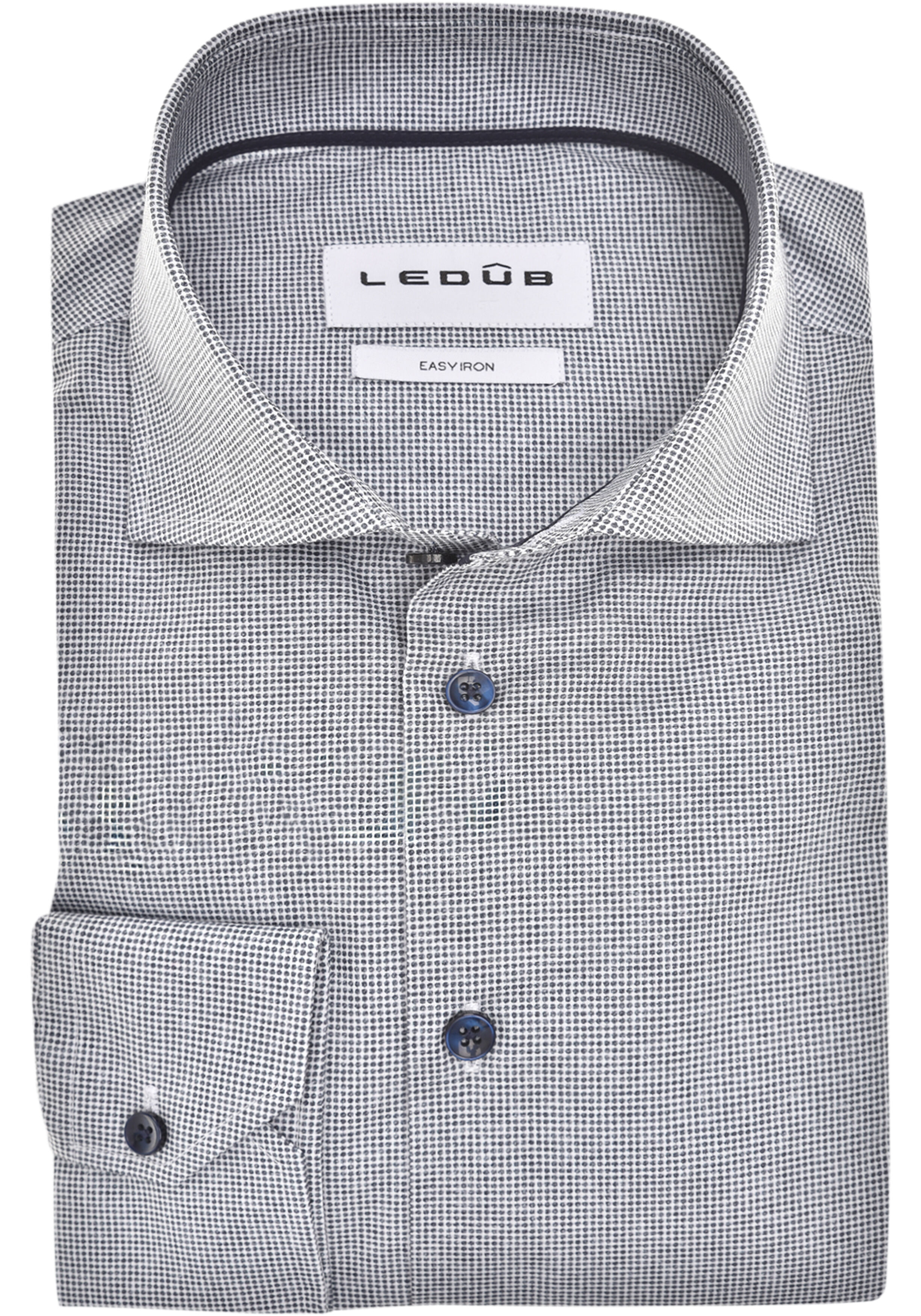 Ledub modern fit overhemd, mouwlengte 72 cm, popeline, donkerblauw dessin