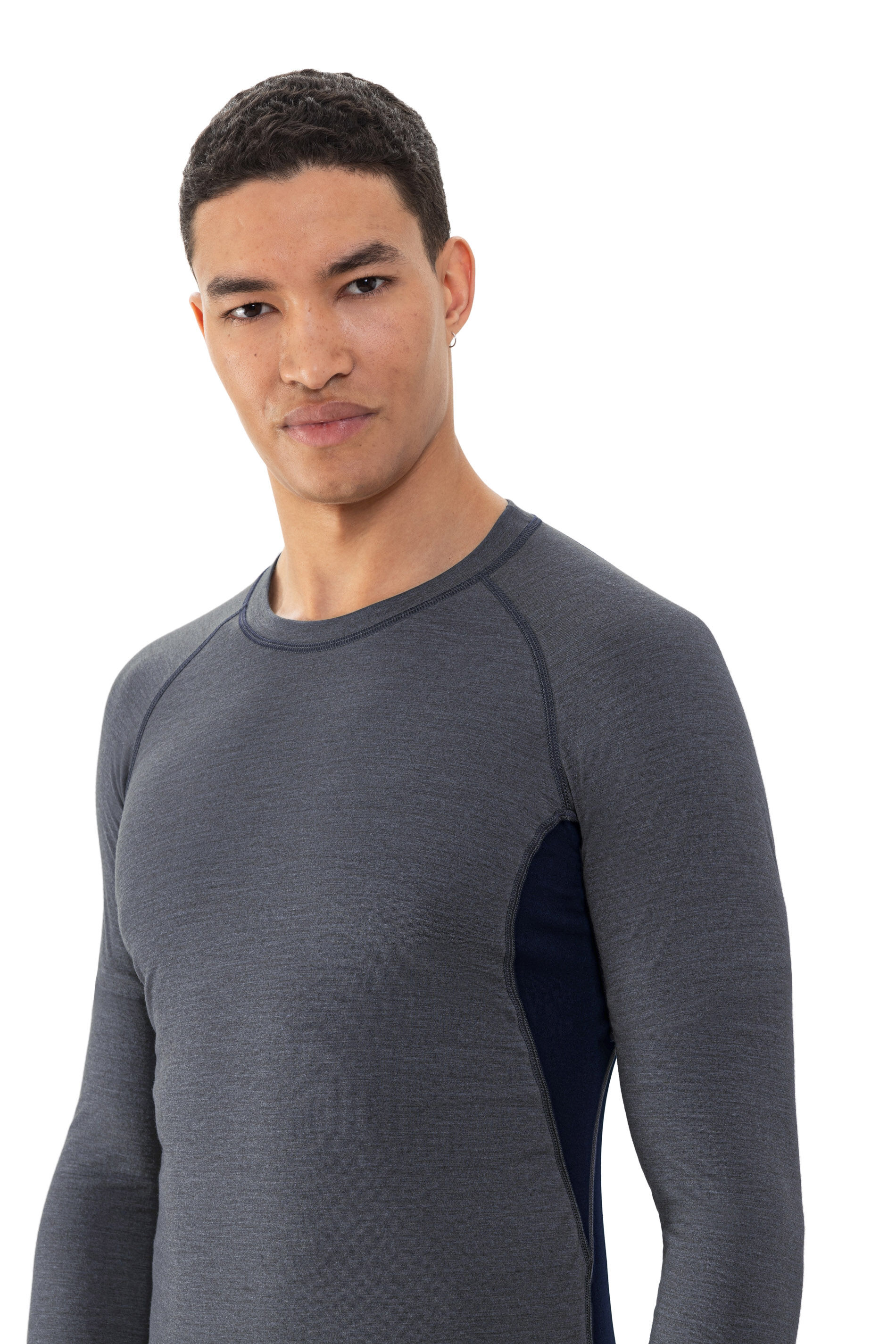 Mey heren T-shirt long sleeve Prfrmnc+, thermo T-shirt lange mouw met O-hals jeansblauw