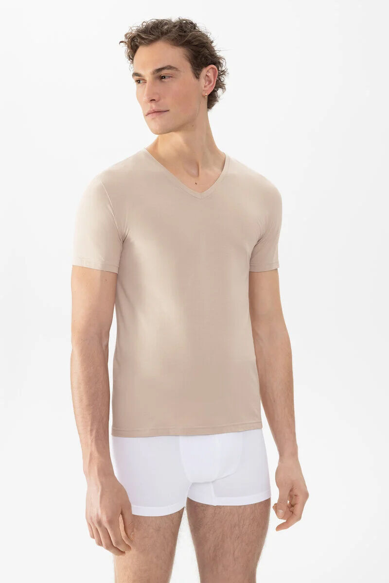 Mey heren T-shirt Comfort Cotton, T-shirt korte mouw met V-hals, beige