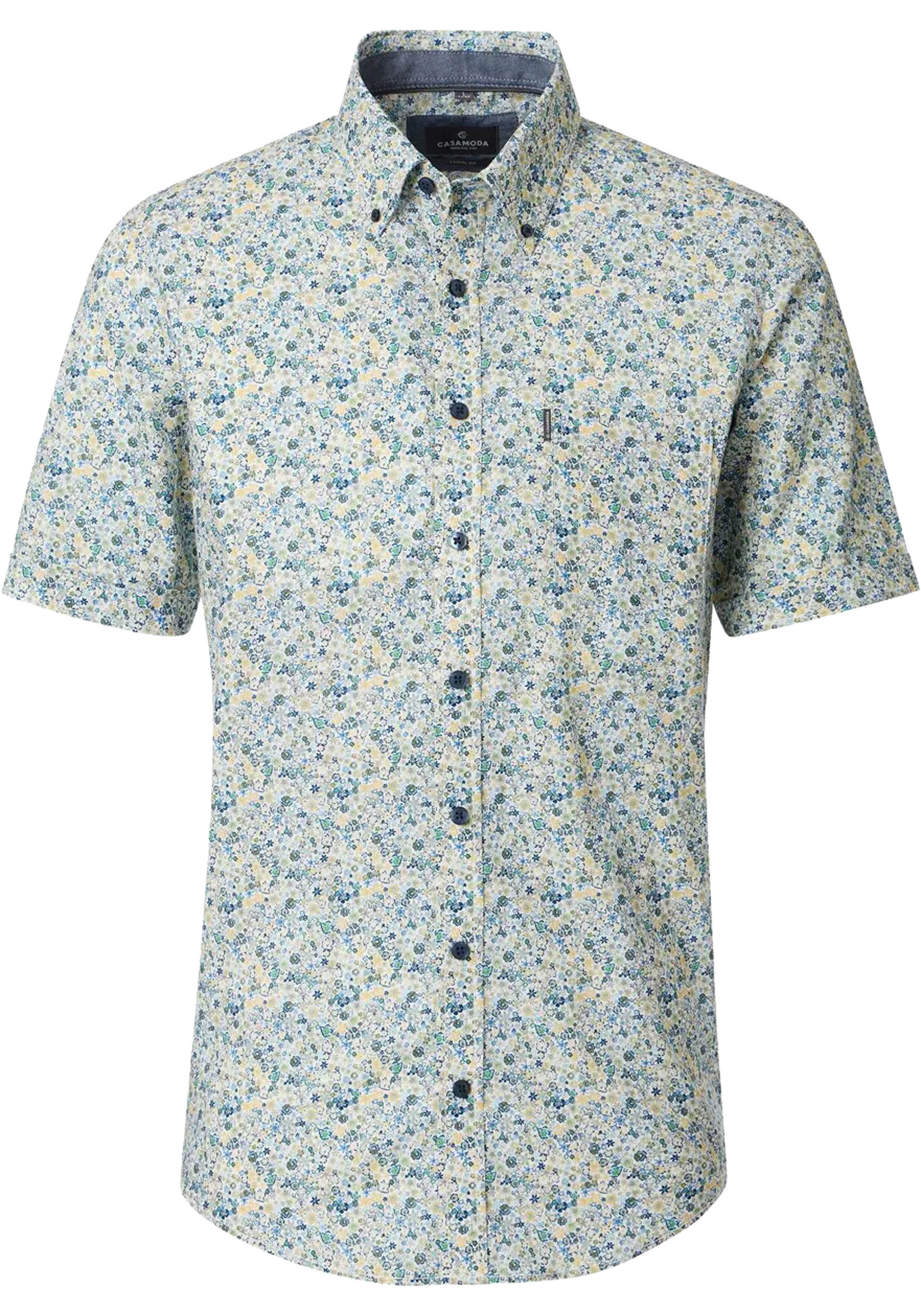 CASA MODA Sport casual fit overhemd, korte mouw, structuur, wit, blauw, geel, groen dessin