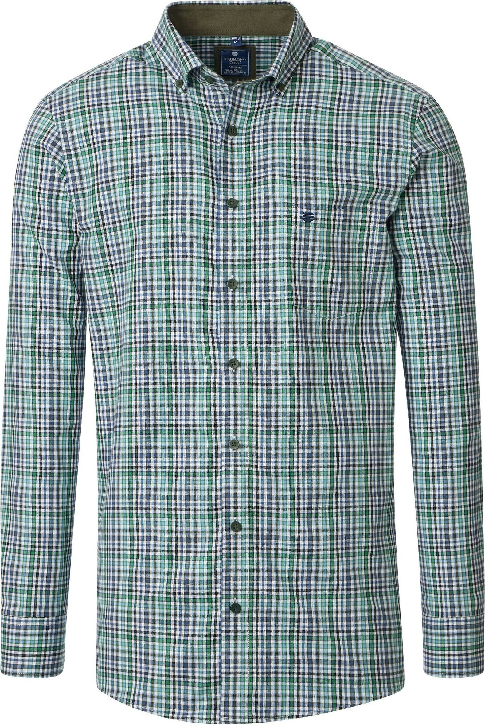 Redmond comfort fit overhemd, twill, groen, blauw, wit, donkerblauw geruit