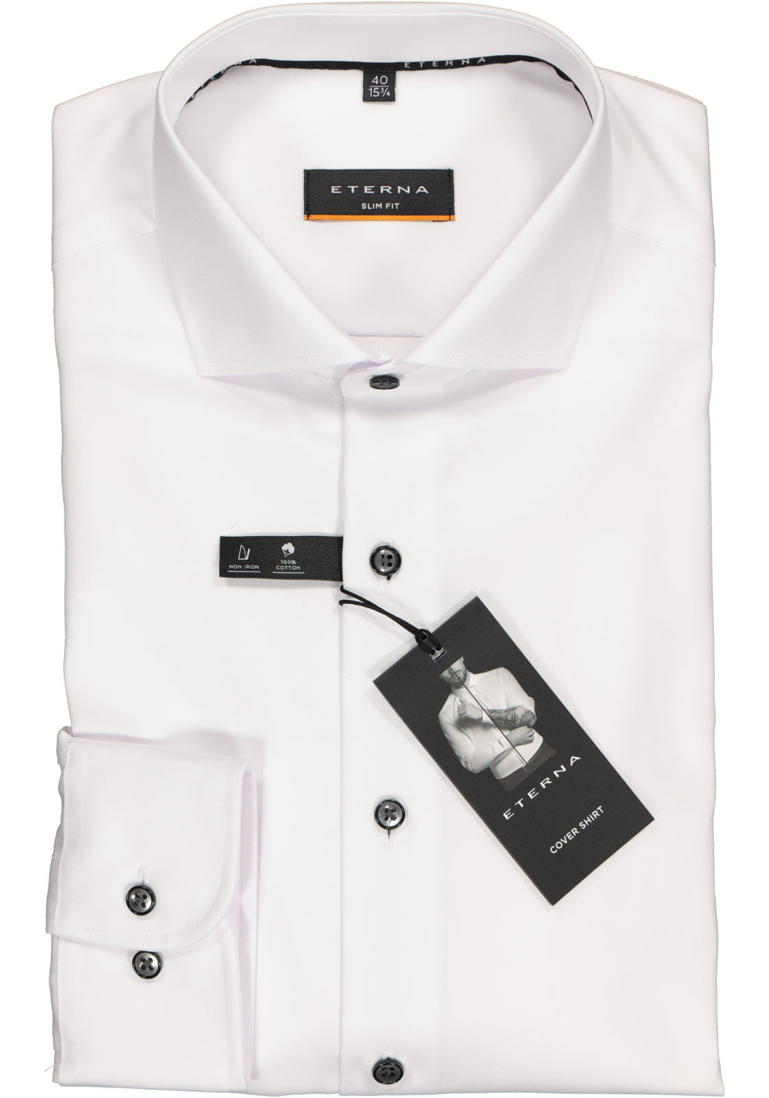 2-4062403242988_eterna-overhemd_HR ETERNA slim fit overhemd, niet doorschijnend twill, wit (zwart contrast)