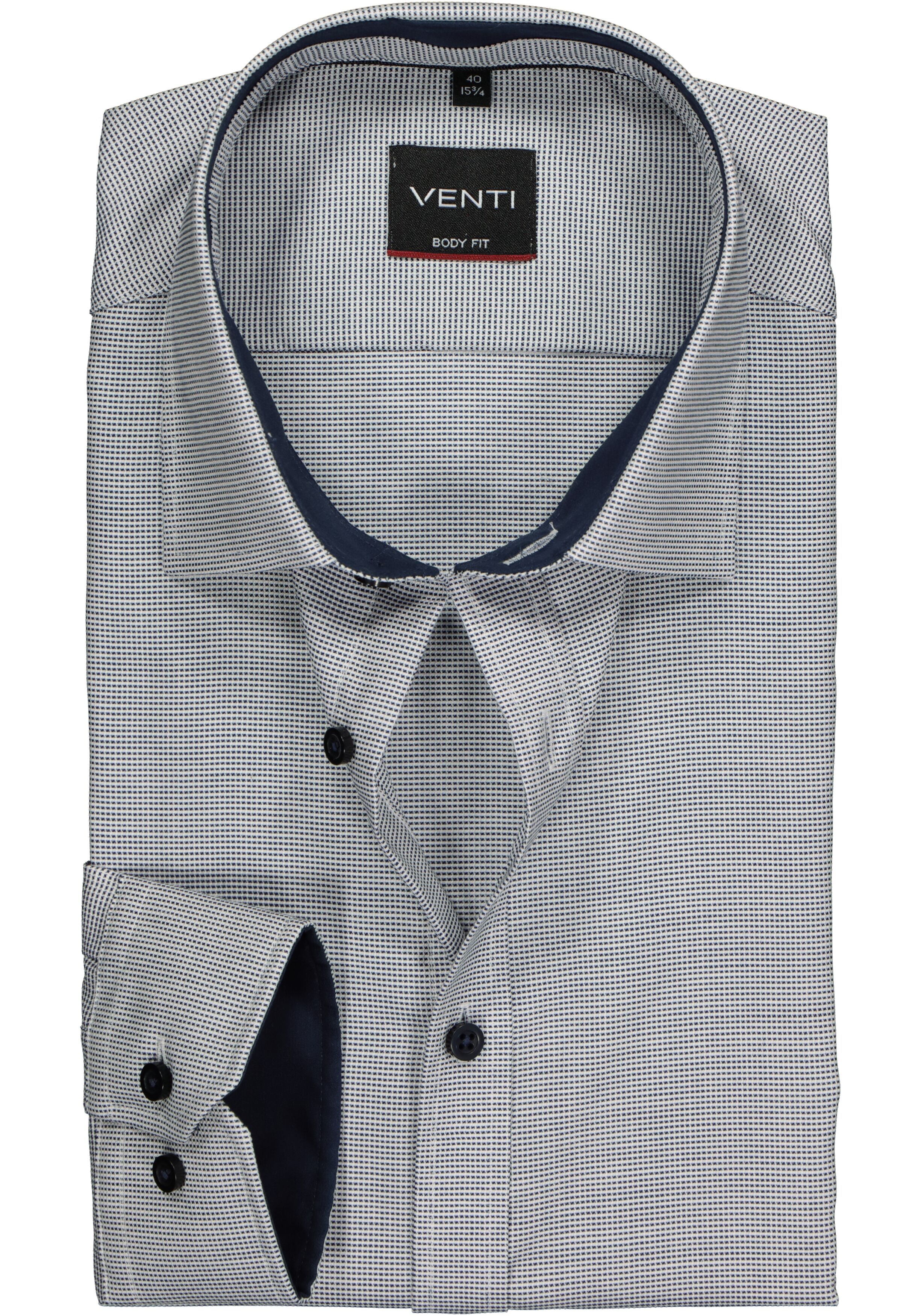 VENTI body fit overhemd, donkerblauw met wit structuur (contrast)