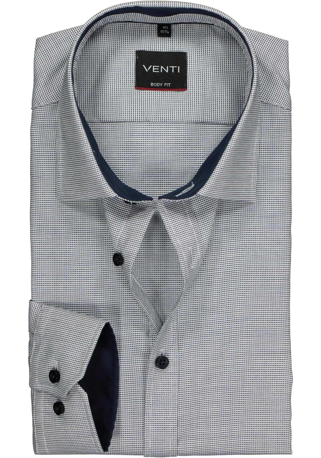 1-4060031714075_venti-overhemd_HR VENTI body fit overhemd, donkerblauw met wit structuur (contrast)