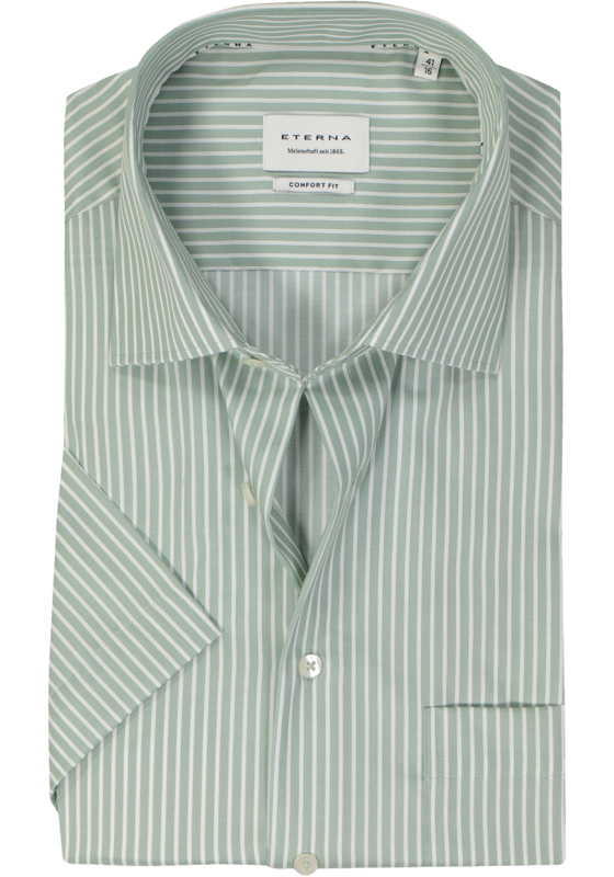 ETERNA comfort fit overhemd korte mouw, twill, lichtgroen met wit gestreept ETERNA comfort fit overhemd korte mouw, twill, lichtgroen met wit gestreept