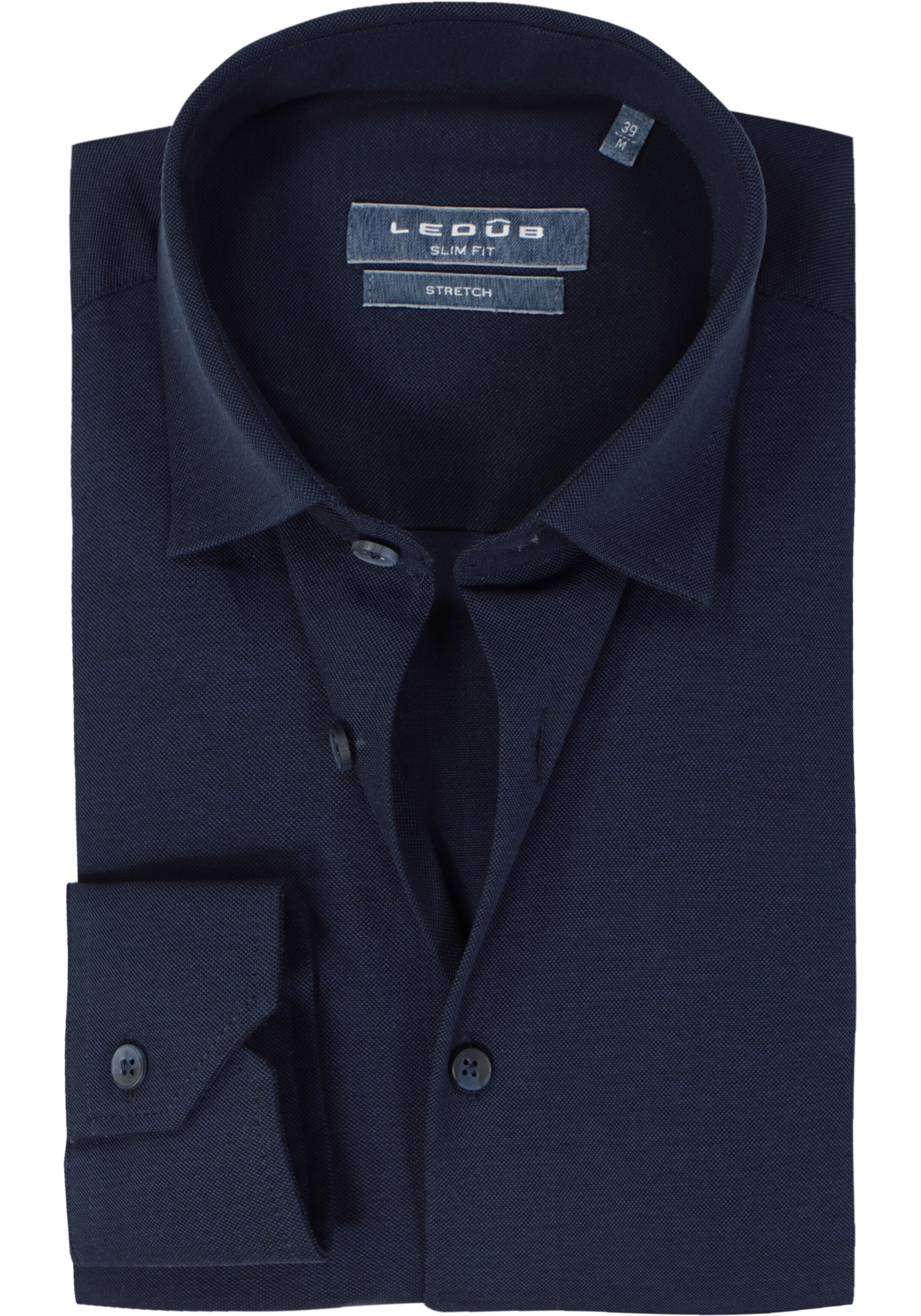 Ledub slim fit overhemd, mouwlengte 72 cm, jersey, donkerblauw