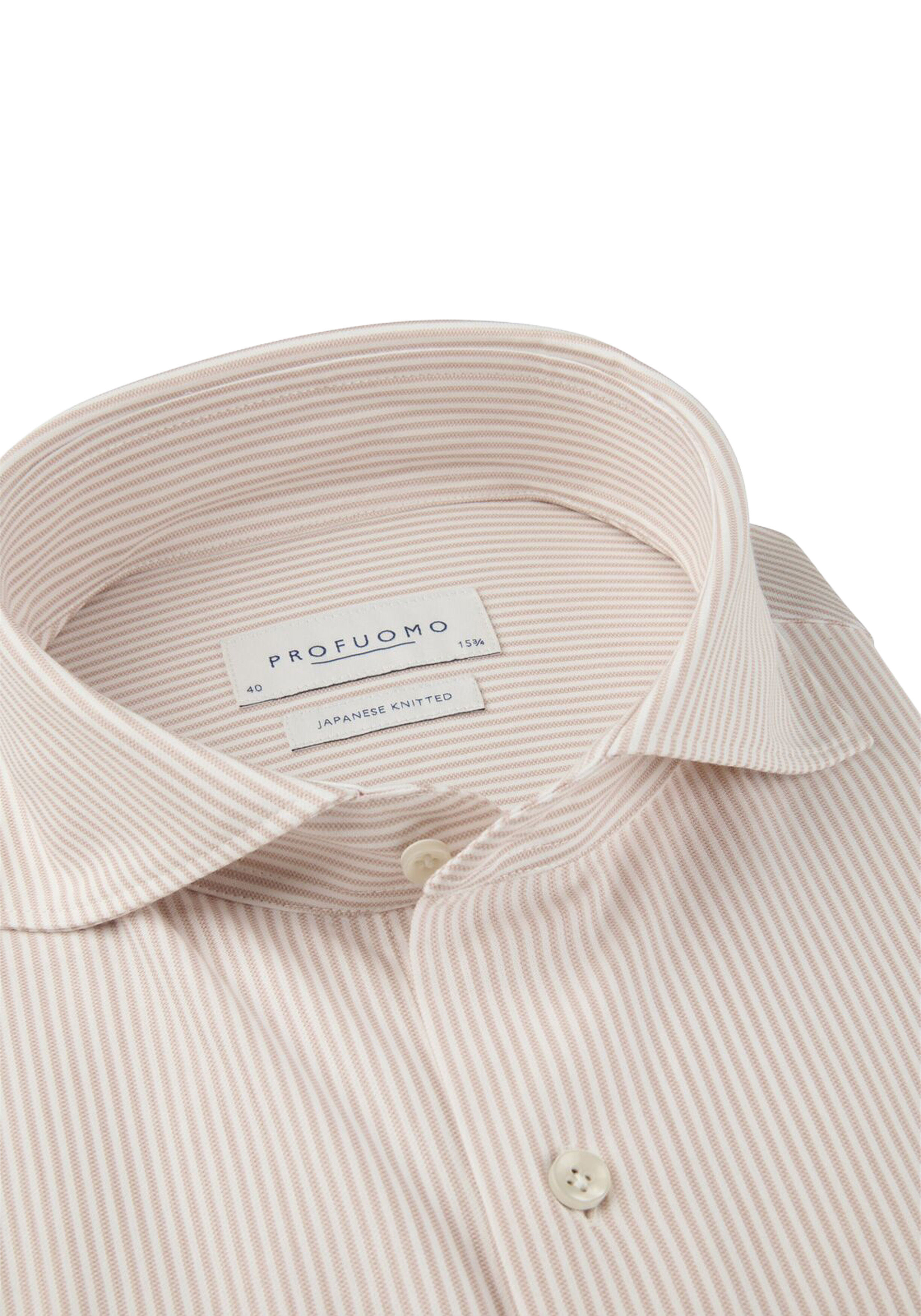 Profuomo slim fit heren overhemd, jersey, roze met wit gestreept
