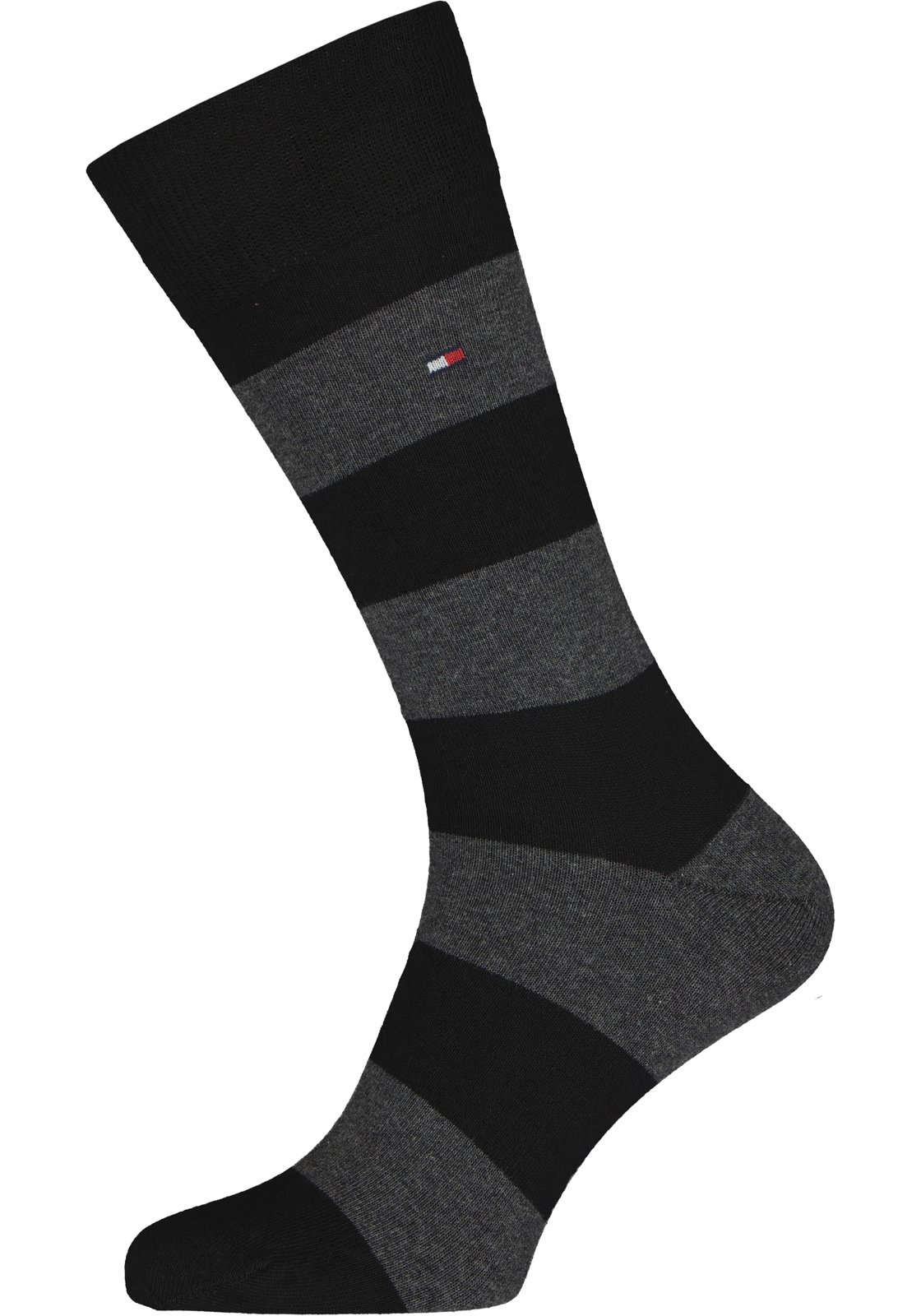9-8713537926386_sok_HR Tommy Hilfiger Rugby Stripe Socks (2-pack), herensokken katoen gestreept en uni, zwart met grijs