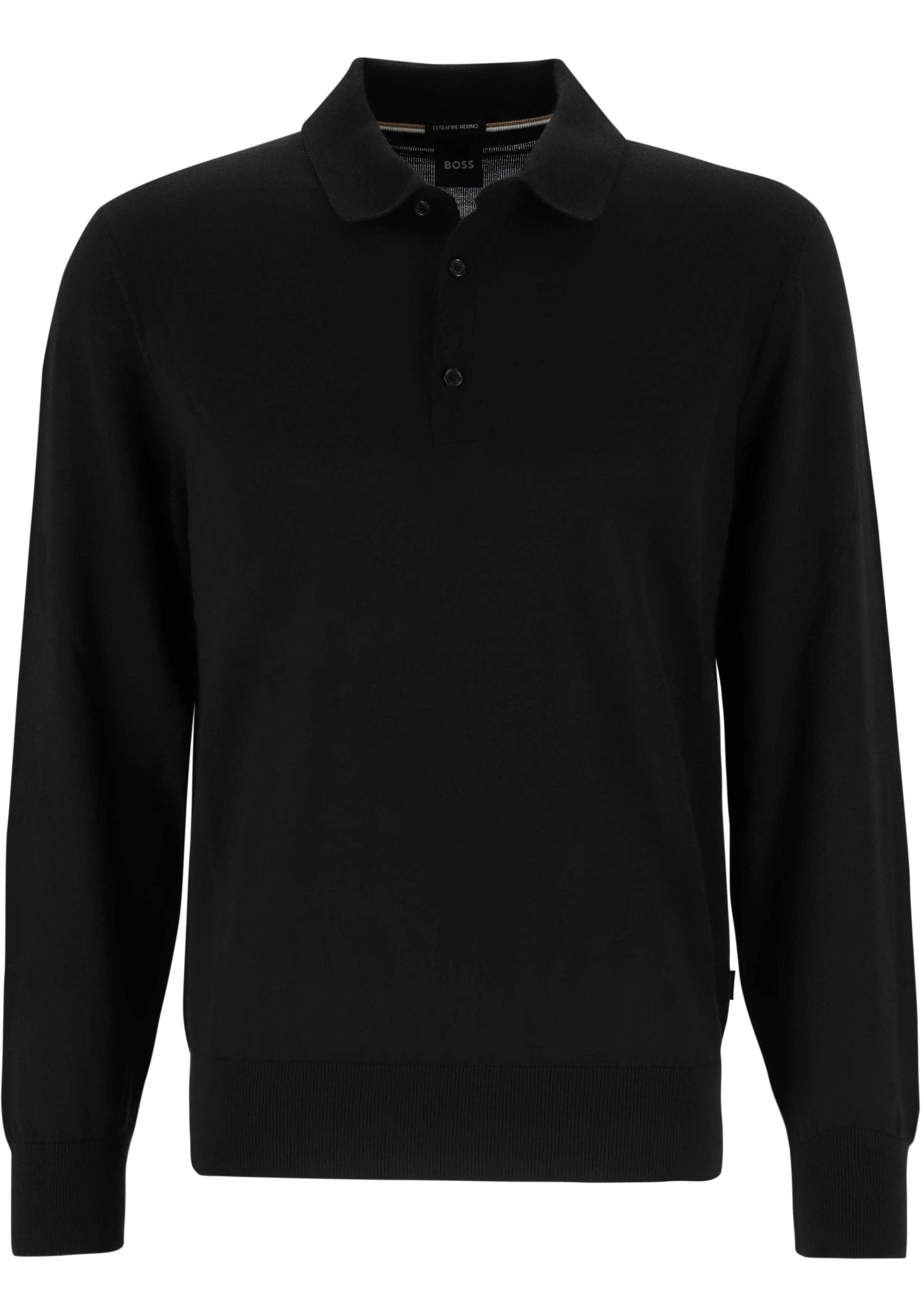 BOSS Lancione regular fit trui wol, heren trui middeldik gebreide polo, zwart