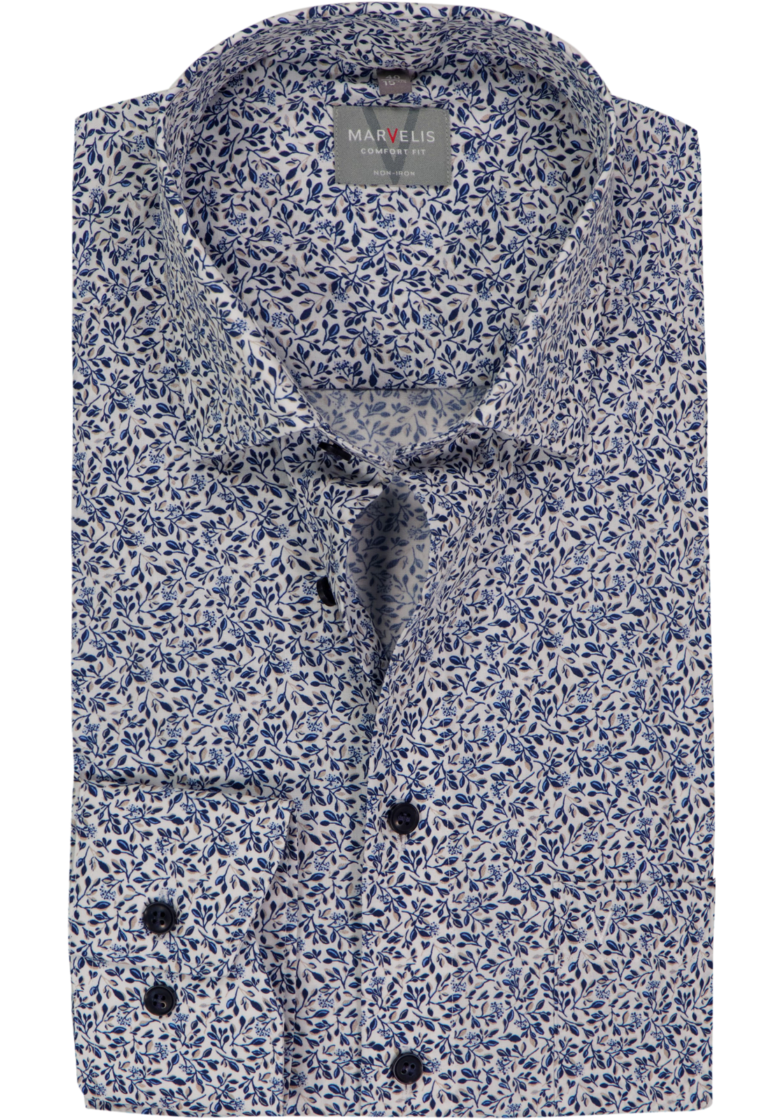 MARVELIS comfort fit overhemd, popeline, beige met blauw dessin MARVELIS comfort fit overhemd, popeline, beige met blauw dessin
