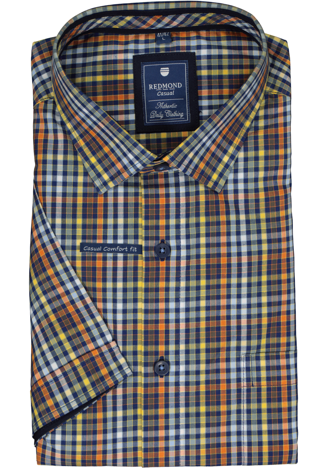 2-4061933352853_redmond-overhemd_HR Redmond regular fit overhemd, korte mouw, popeline, bruin geruit