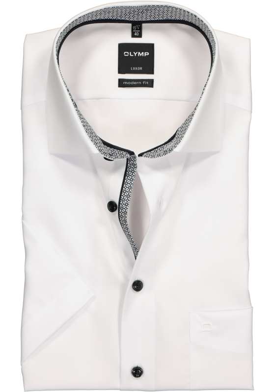 OLYMP Luxor modern fit overhemd, korte mouw, wit (zwart contrast) OLYMP Luxor modern fit overhemd, korte mouw, wit (zwart contrast)