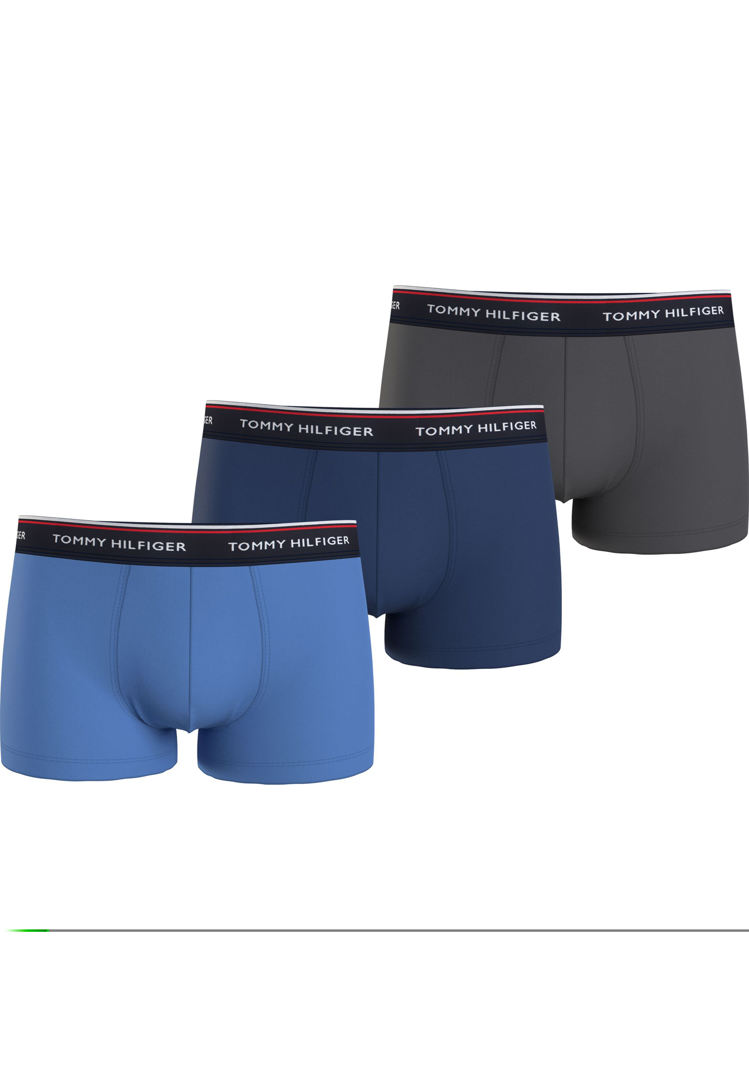 Tommy Hilfiger trunk (3-pack), heren boxers normale lengte, middenblauw, blauw, grijs
