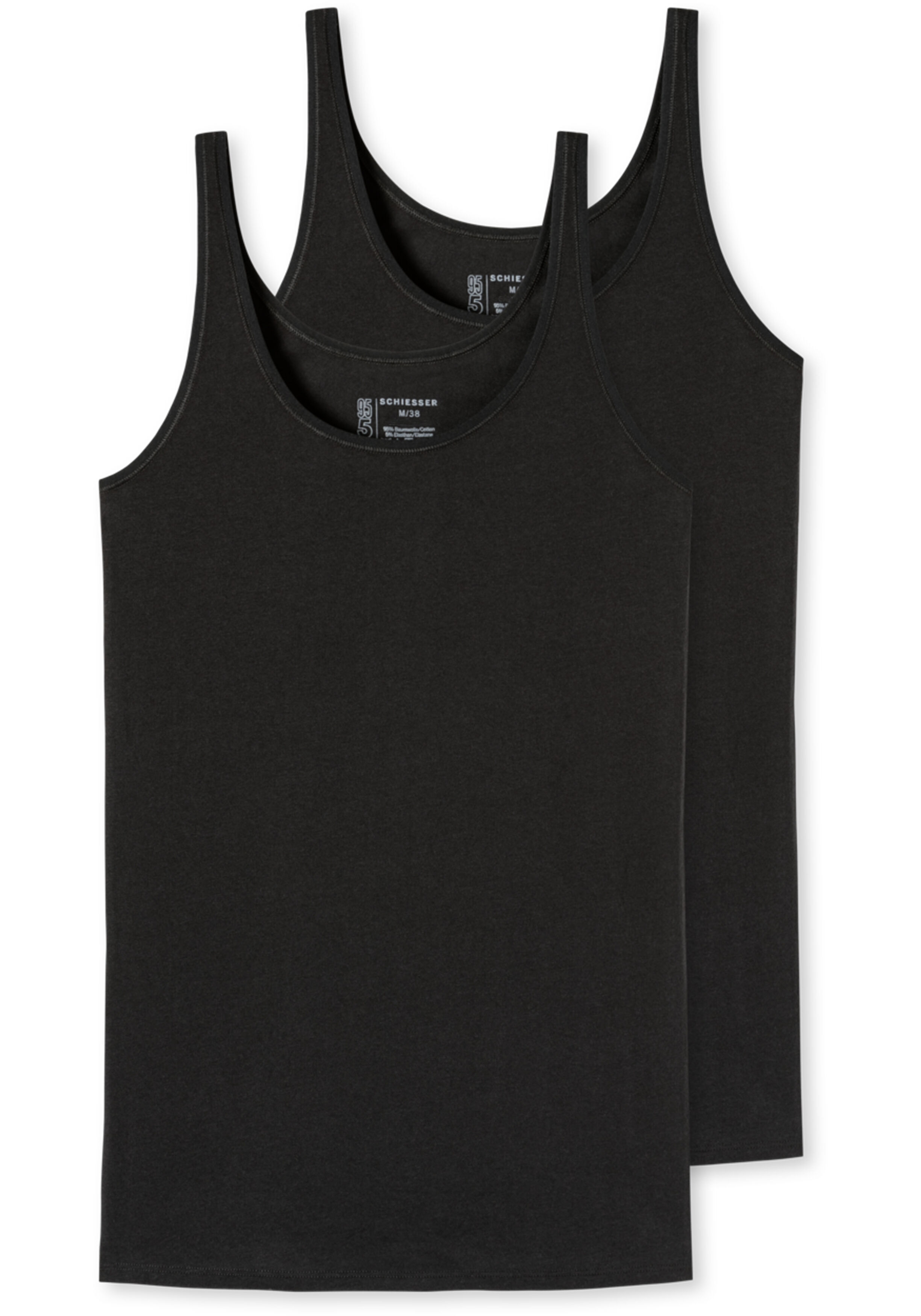 SCHIESSER 95/5 singlet (2-pack), dames top biologisch katoen zwart