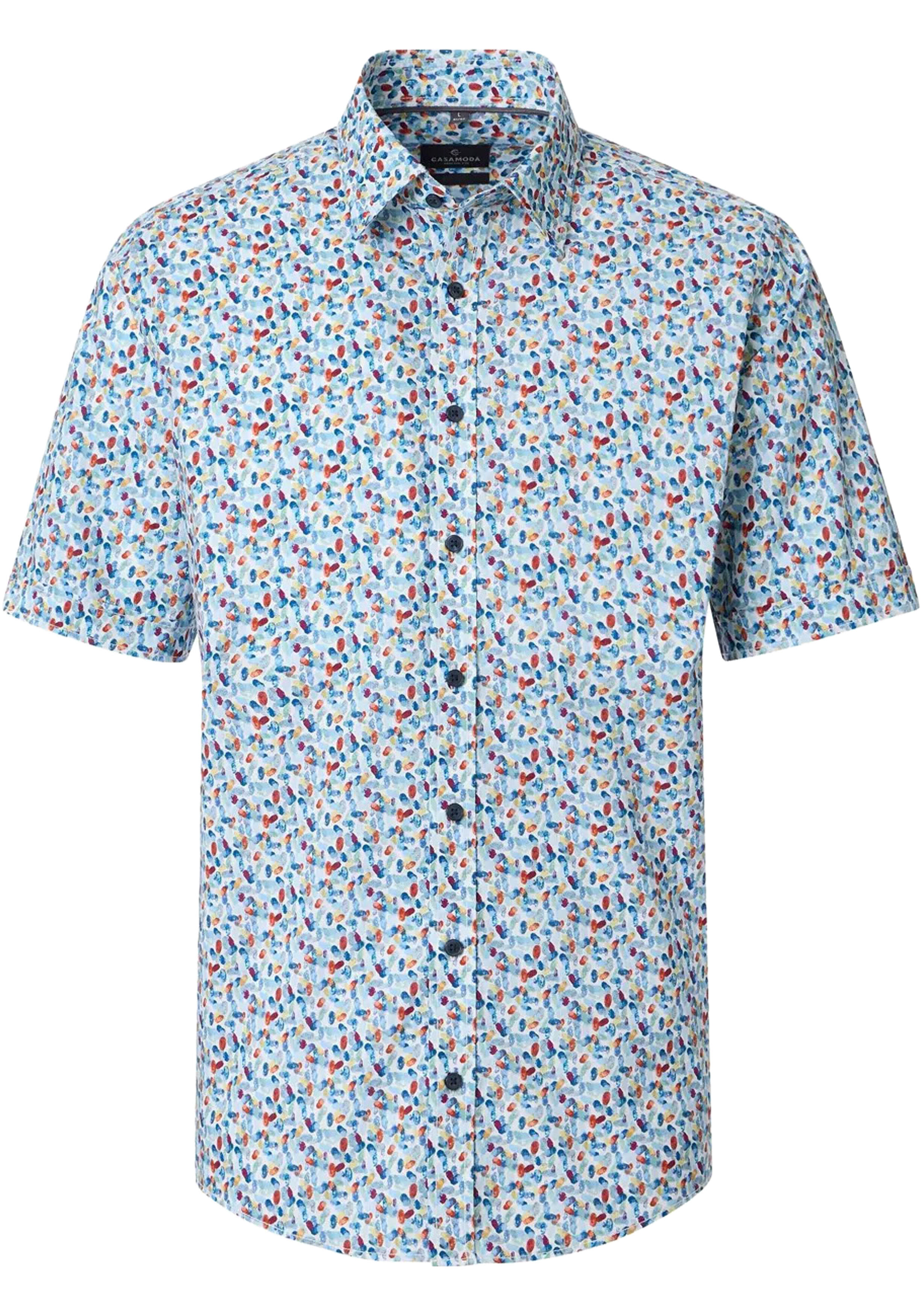 CASA MODA Sport casual fit overhemd, korte mouw, chambray, wit met blauw, rood en geel dessin