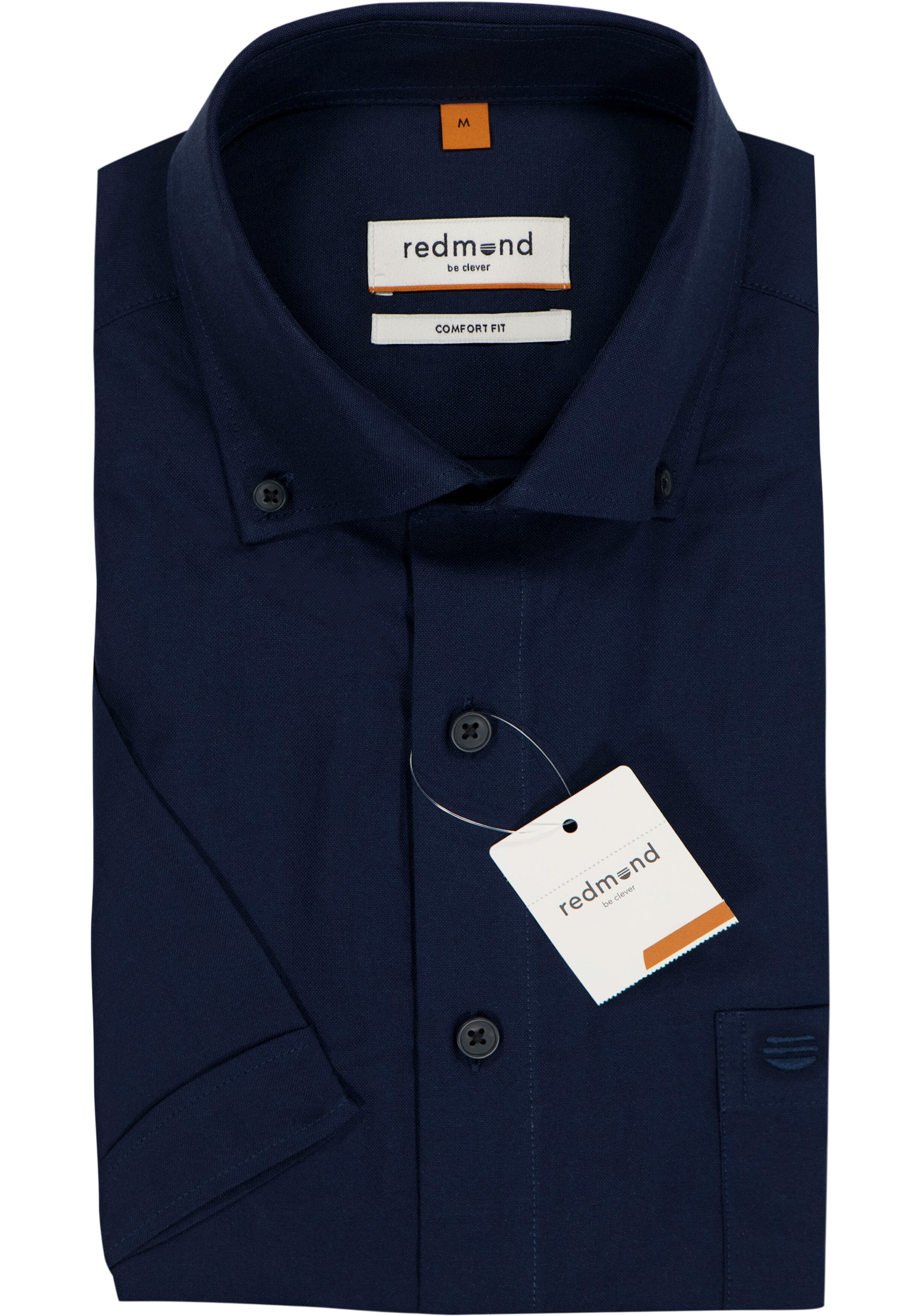 Redmond comfort fit overhemd, korte mouw, Oxford, donkerblauw