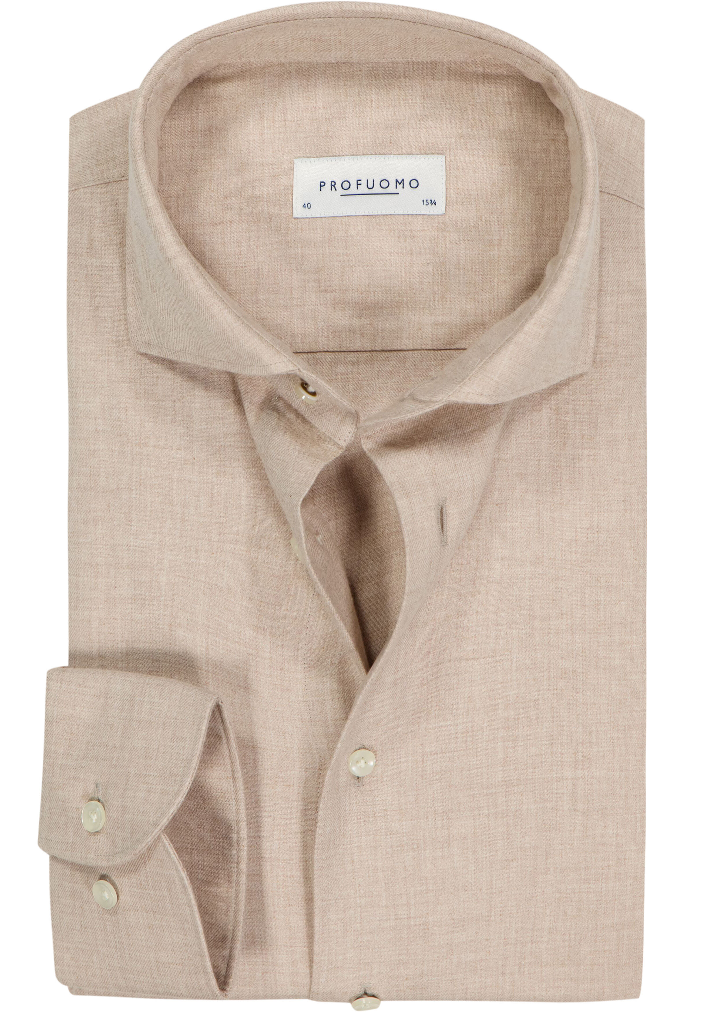 Profuomo slim fit heren overhemd, flanel, beige