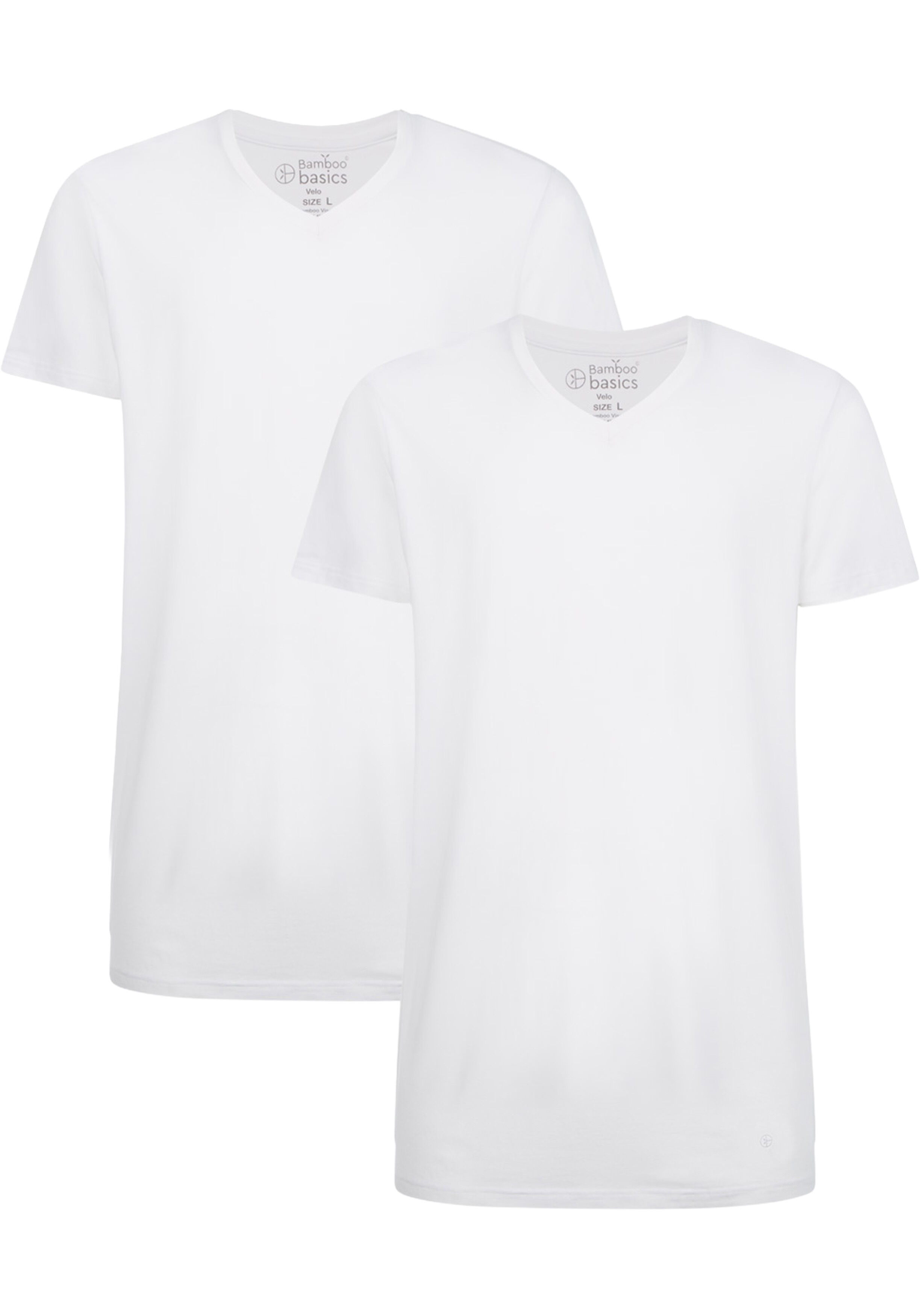 Bamboo Basics Velo V-neck T-shirt (2-pack), heren T-shirt V-hals extra lang, wit