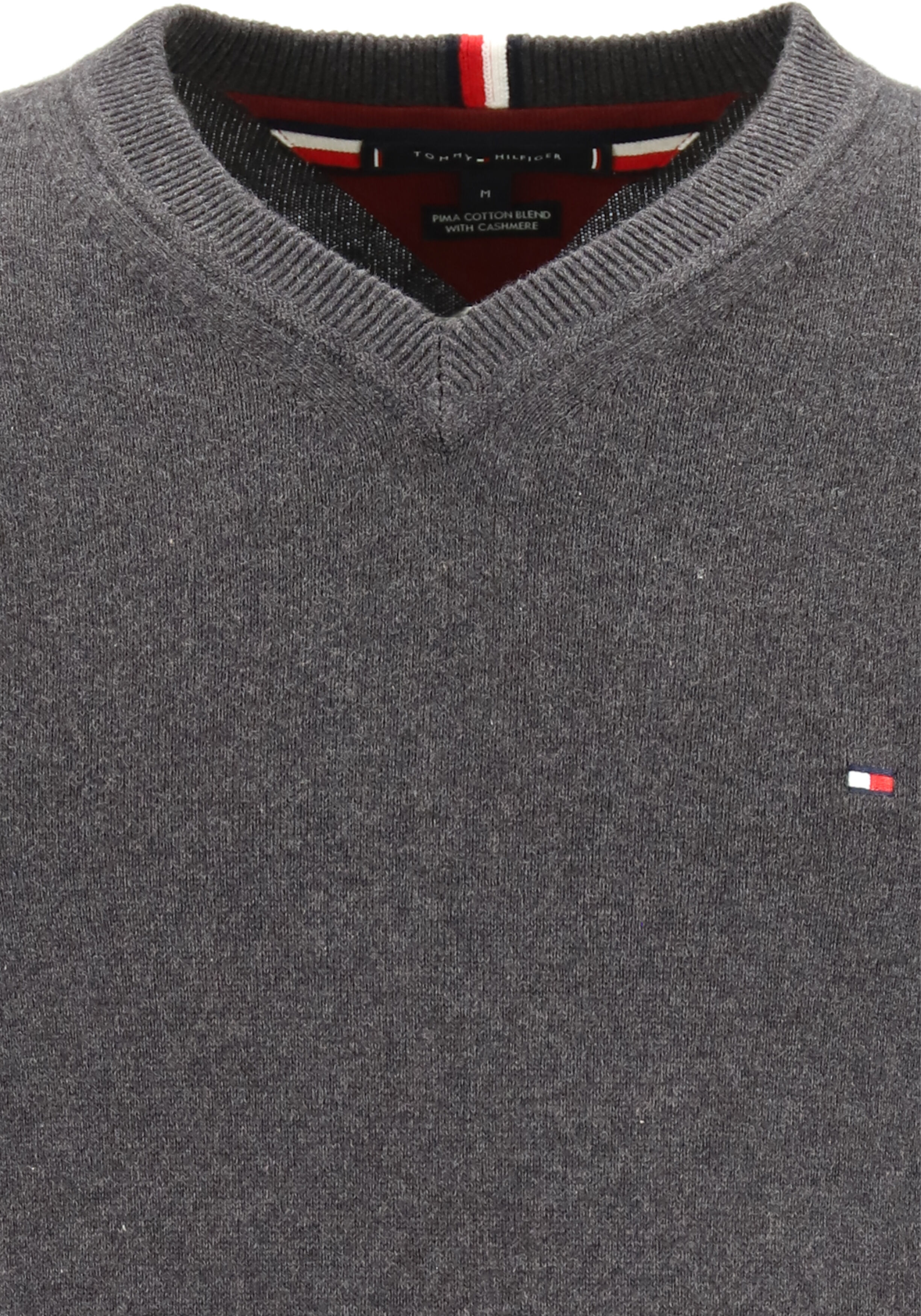 Tommy Hilfiger V-hals trui katoen met kasjmier, Pima Organic Cotton Cashmere, donkergrijs melange (Dark Grey Heather)