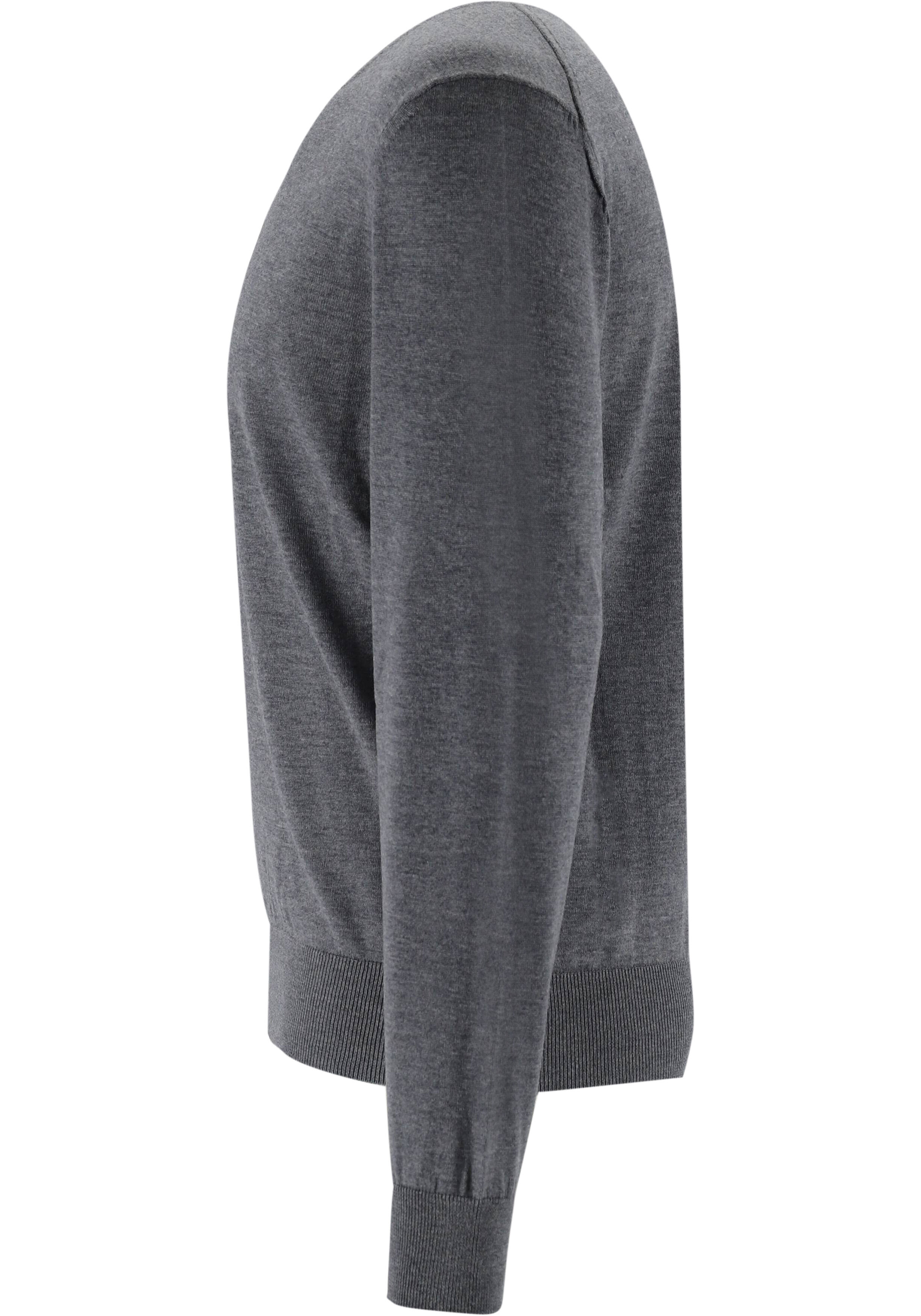 BOSS Leno slim fit trui wol, heren pullover middeldik O-hals, middengrijs
