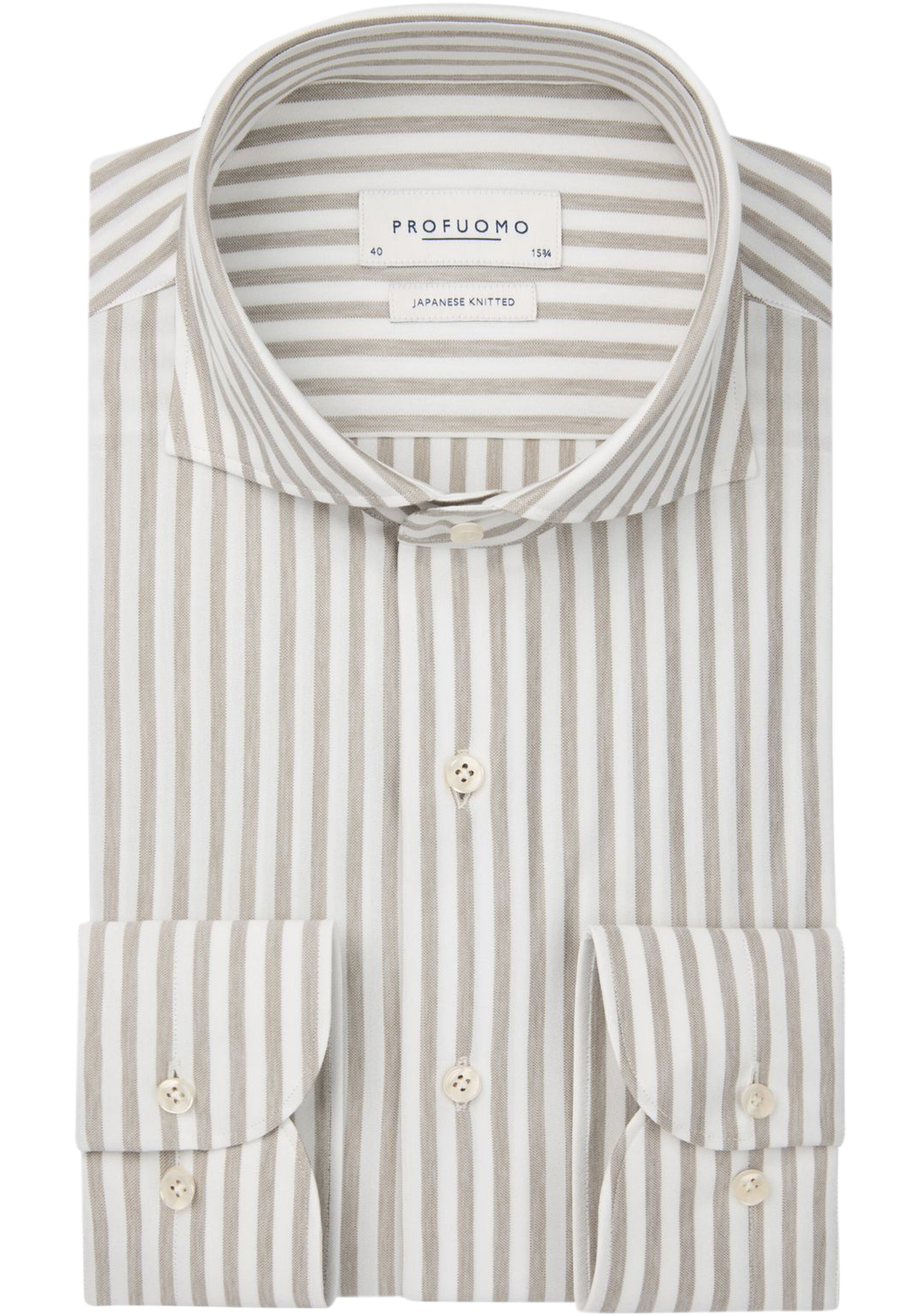 Profuomo slim fit heren overhemd, jersey, bruin gestreept